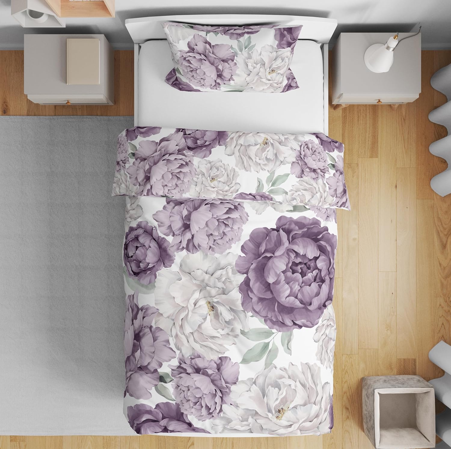 Sweet Jojo Designs Lavender Purple Boho Shabby Chic Floral Girl Toddler Bedding Set Kids Children 5p Bed in a Bag Comforter Blanket Pillowcase Sham Sheets Ivory Bohemian Vintage Watercolor Sage Green