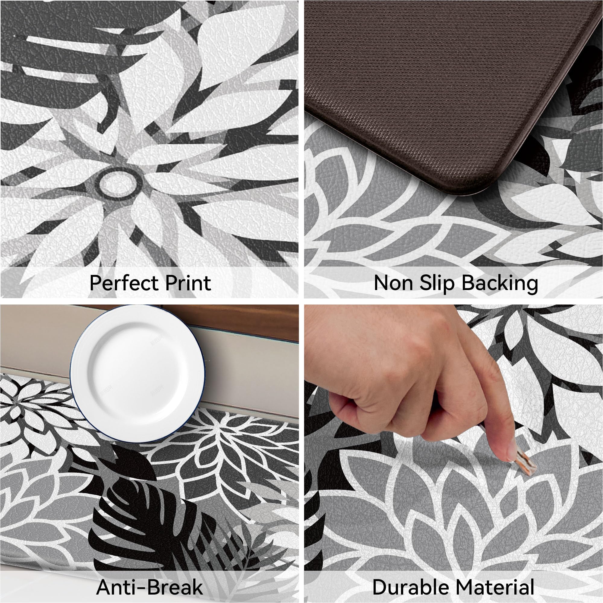 Arenarug Kitchen Mats for Floor 2 Piece Cushioned Anti Fatigue Kitchen Mats Waterproof Non Slip Kitchen Mat Rug Set Comfort Foam Standing Mat for Sink, Laundry, Office, Black White: Black White 17.3"x30"+17.3"x47"-0.4 inch