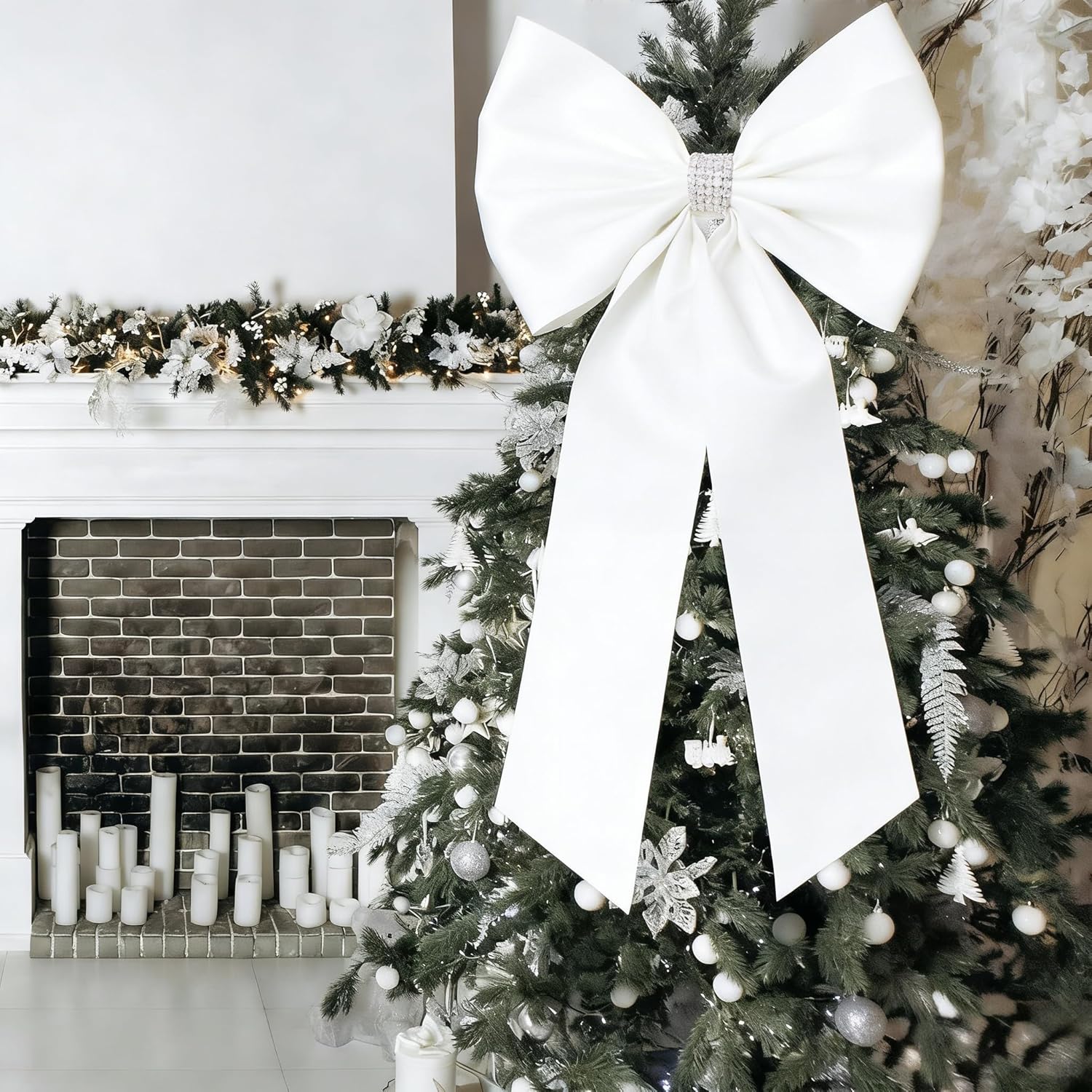 Meseey Giant Satin Bow 27x39 Inch Extra Large Decorative Bow for Christmas Tree Topper,Party,Home Wall,Baby Shower & Birthday Decor（White