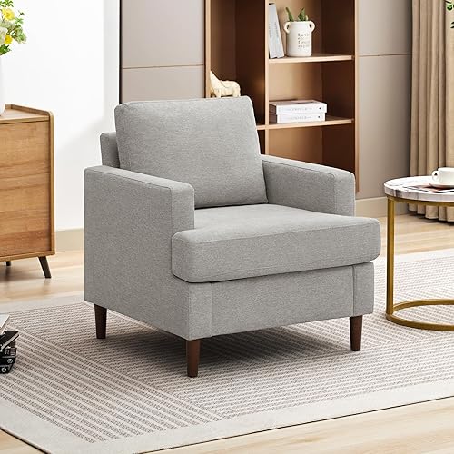 Mid-Century Accent Chair,Modern Linen Fabric Armchair for Living Room,Comfy Upholstered