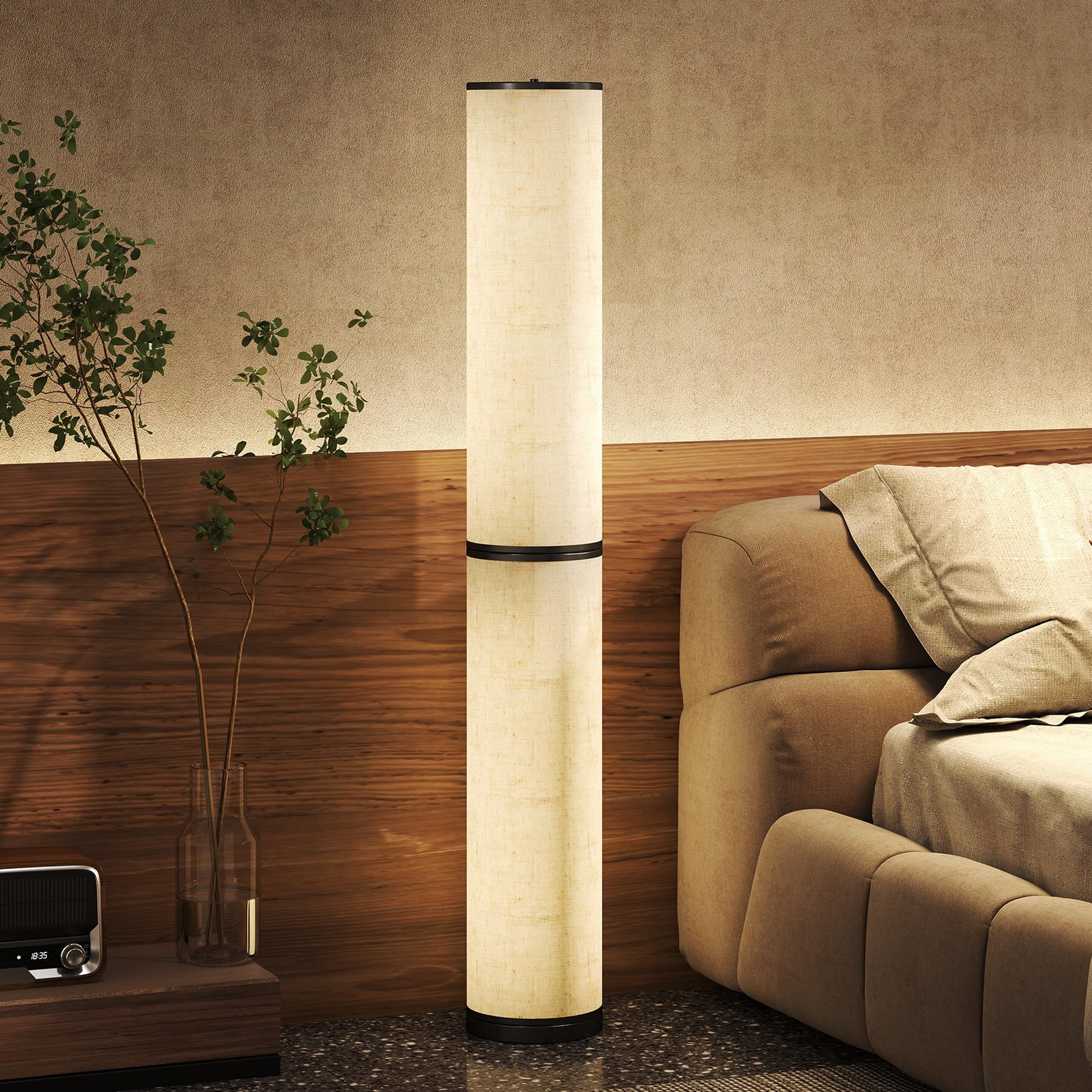 HOMCOM Lámpara de Pie Moderna, Lámpara Salón con Brillo, Temperaturas de Color Ajustables 3000K-6000K, Mando a Distancia Magnético, Temporizador, para Dormitorio, Oficina, Decoración, Beige