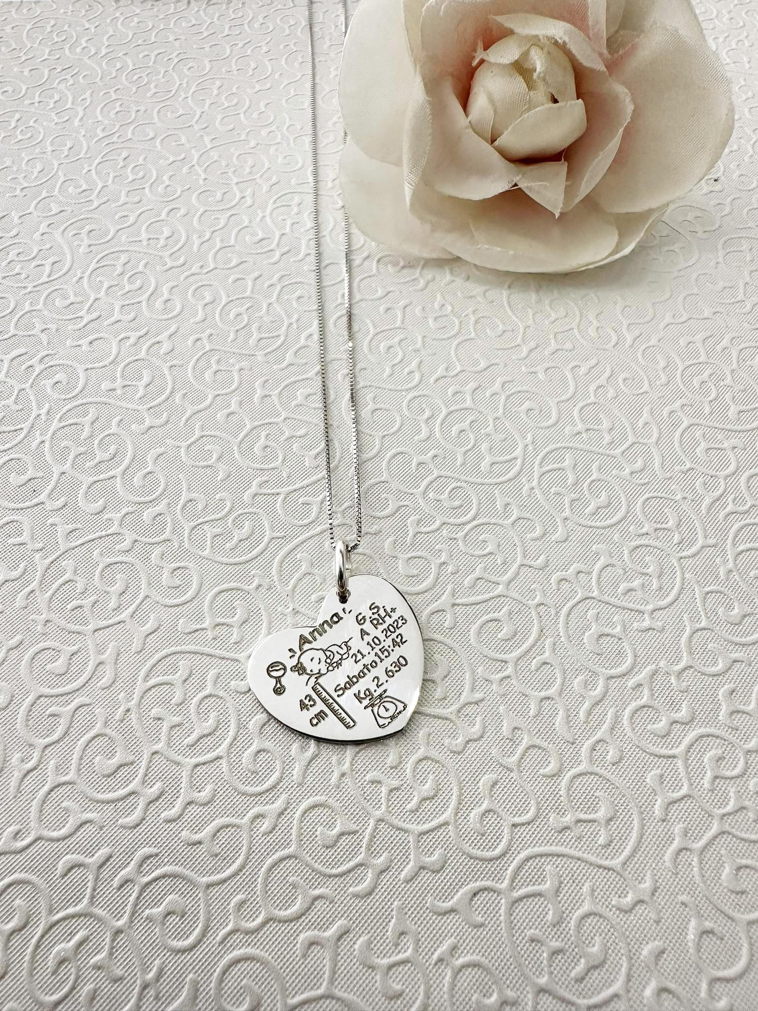 Collana Nascita Cuore Mamma Figlio Figlia Argento 925 Maternità Premaman Personalizzata