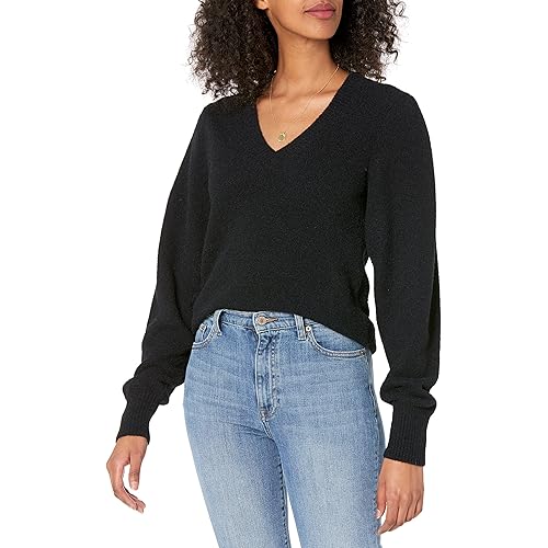 The Drop Women's Edith Pleated-Shoulder V-Neck Sweater