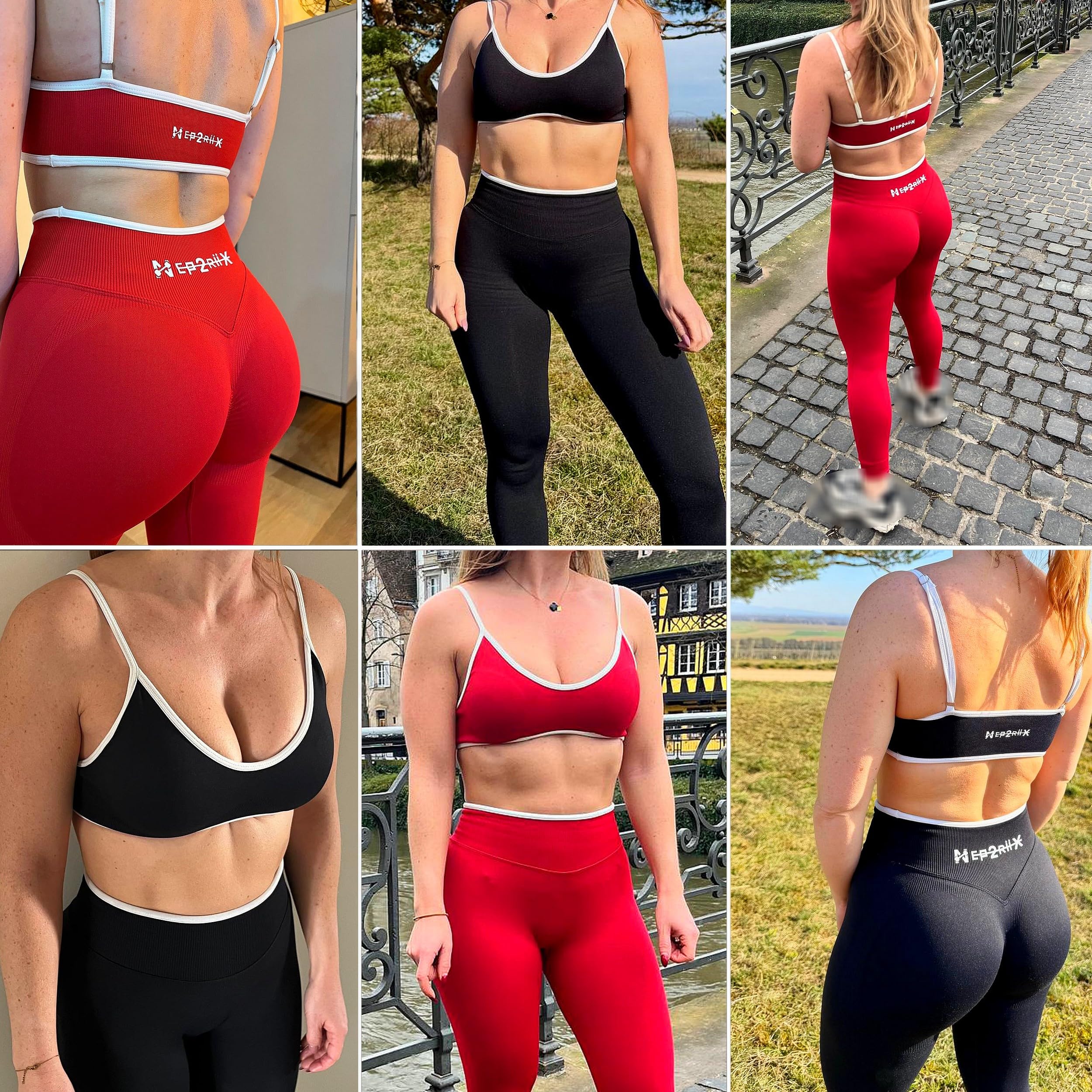 Ensemble 2 Pièces Legging Scrunch & Brassière Push-Up Femme – Effet Avant/Après, Sport Fitness, Legging Galbant et Sculptant, Brassière Maintien et Silhouette