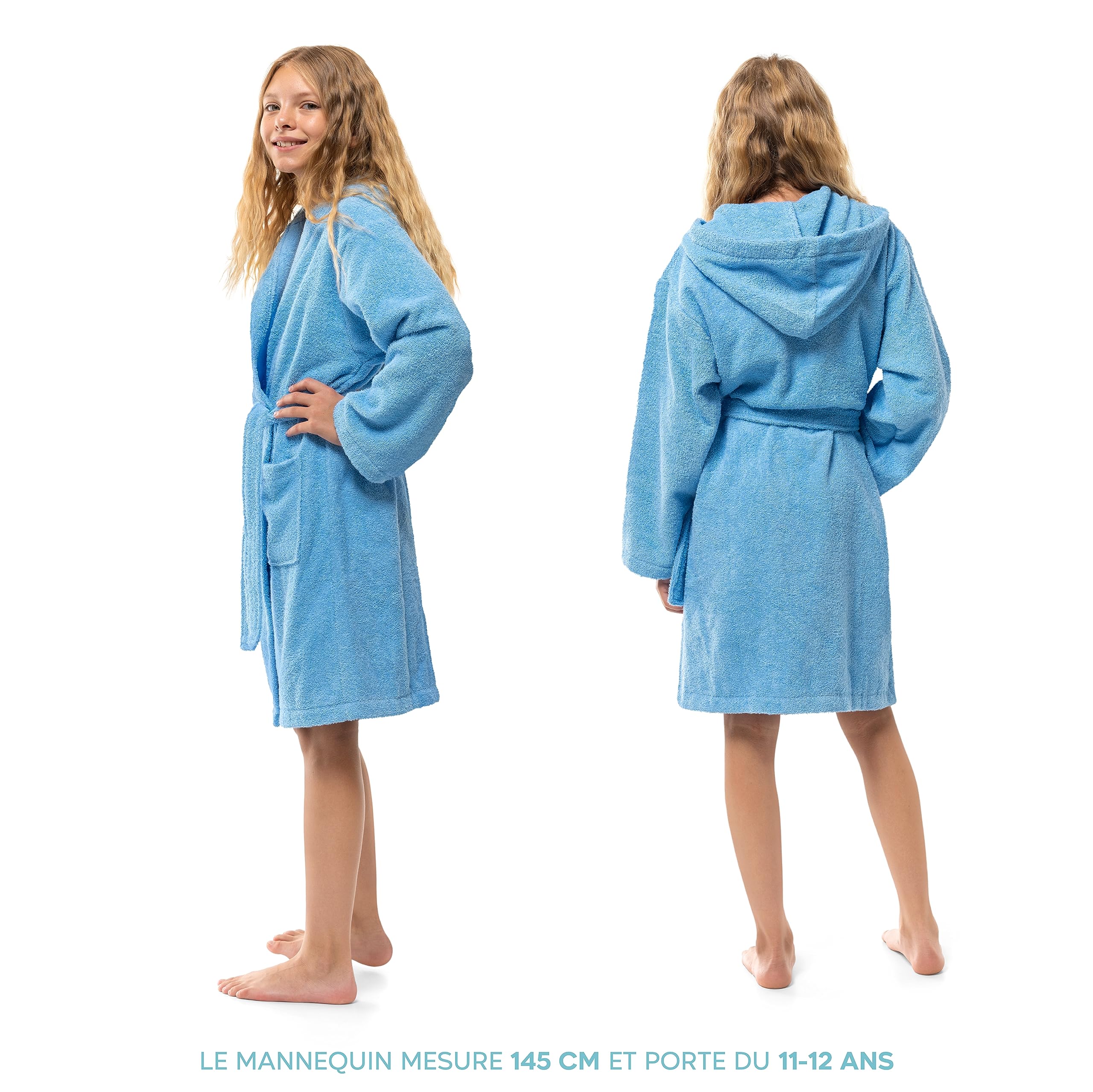 Twinzen Peignoir Adolescent à Capuche - Garçon/Fille, 100% Coton OekoTex, Tissu Éponge Ultra Doux et Absorbant