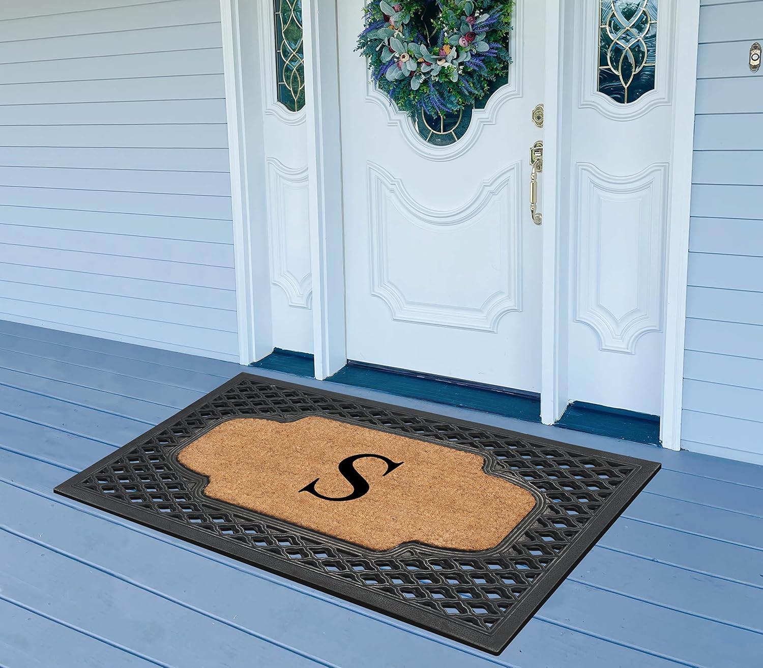 A1HC Natural Coir Monogrammed Door Mat for Front Door, 23x38, Anti-Shed Treated Durable for Outside Entrance, Heavy Duty, Low Profile Door Mat, Easy to Clean, Long Lasting, Front Porch Entry Doormat