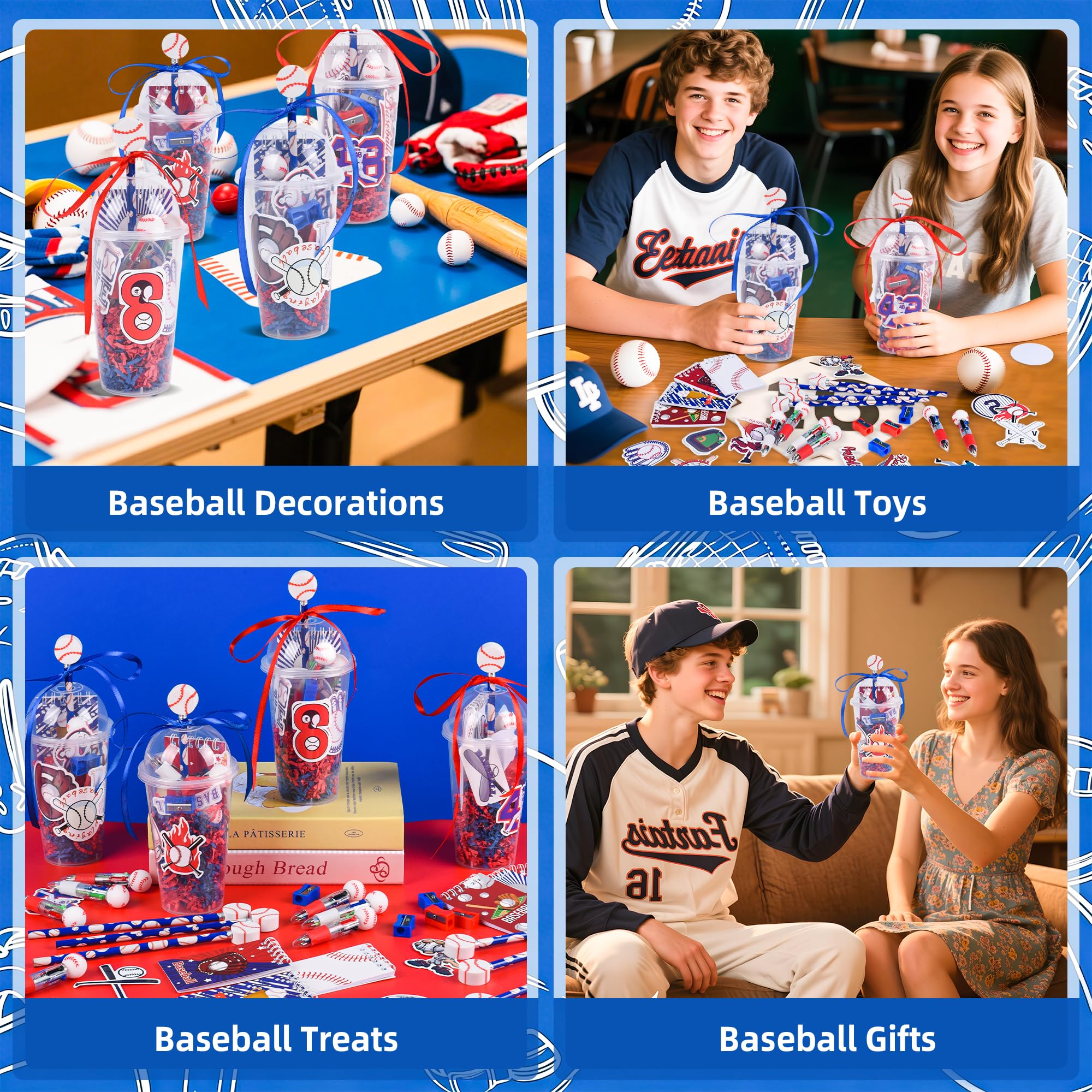 LiYiQ 247 pezzi forniture per feste di baseball regali di ritorno per feste, regali di cancelleria per studenti da premi per insegnanti, gomme per matite adesivi per quaderni per baseball aula