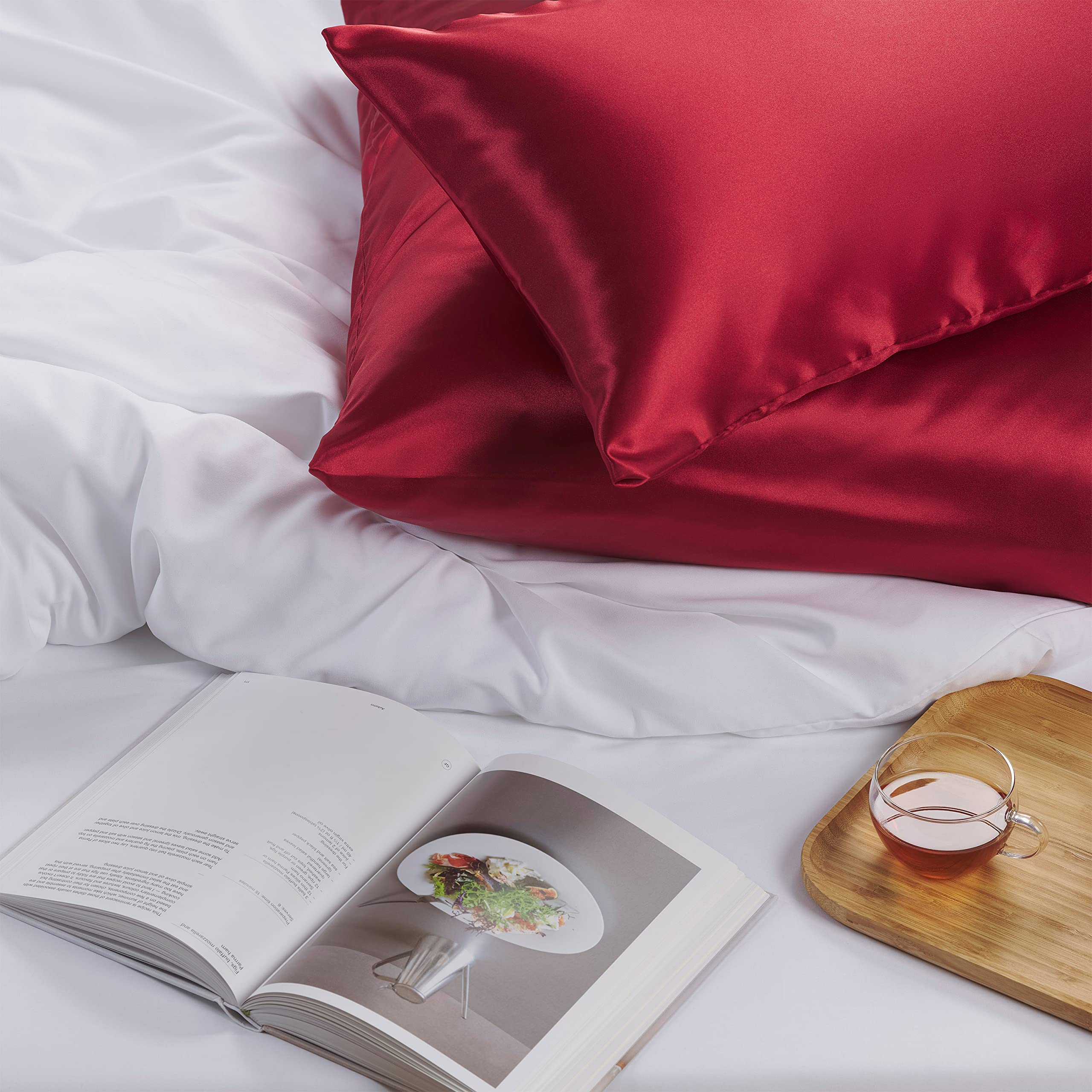 Blumtal Set di 2 federe Seta - Federa Cuscino 50x70 in Raso - Protezione Capelli e Pelli Delicate, Morbidi e Antistatiche - 2 Pezzi con Chiusura a Busta, certificati Oeko-Tex -Rosso