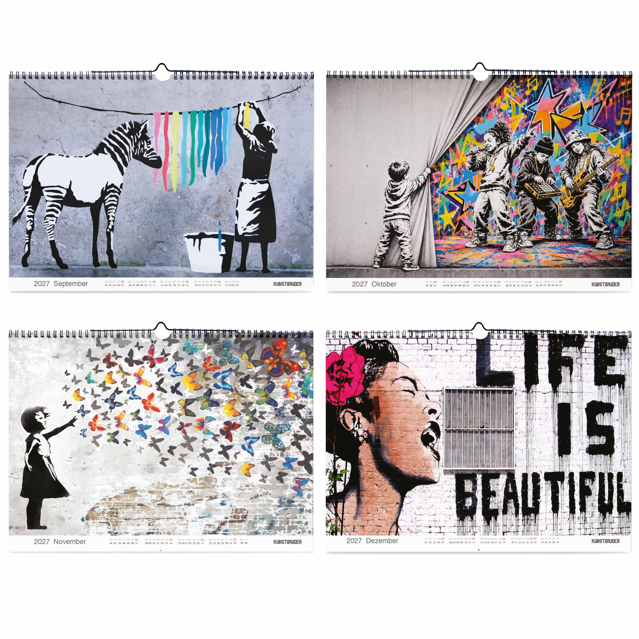 Banksy Bilder Kalender 2027 A2 Quer Junge, Wandkalender in XXl Format mit den schönsten street art Bildern - Jahreskalender 2027 Banksys Wohnzimmerkalender Bürokalender (Streetart)