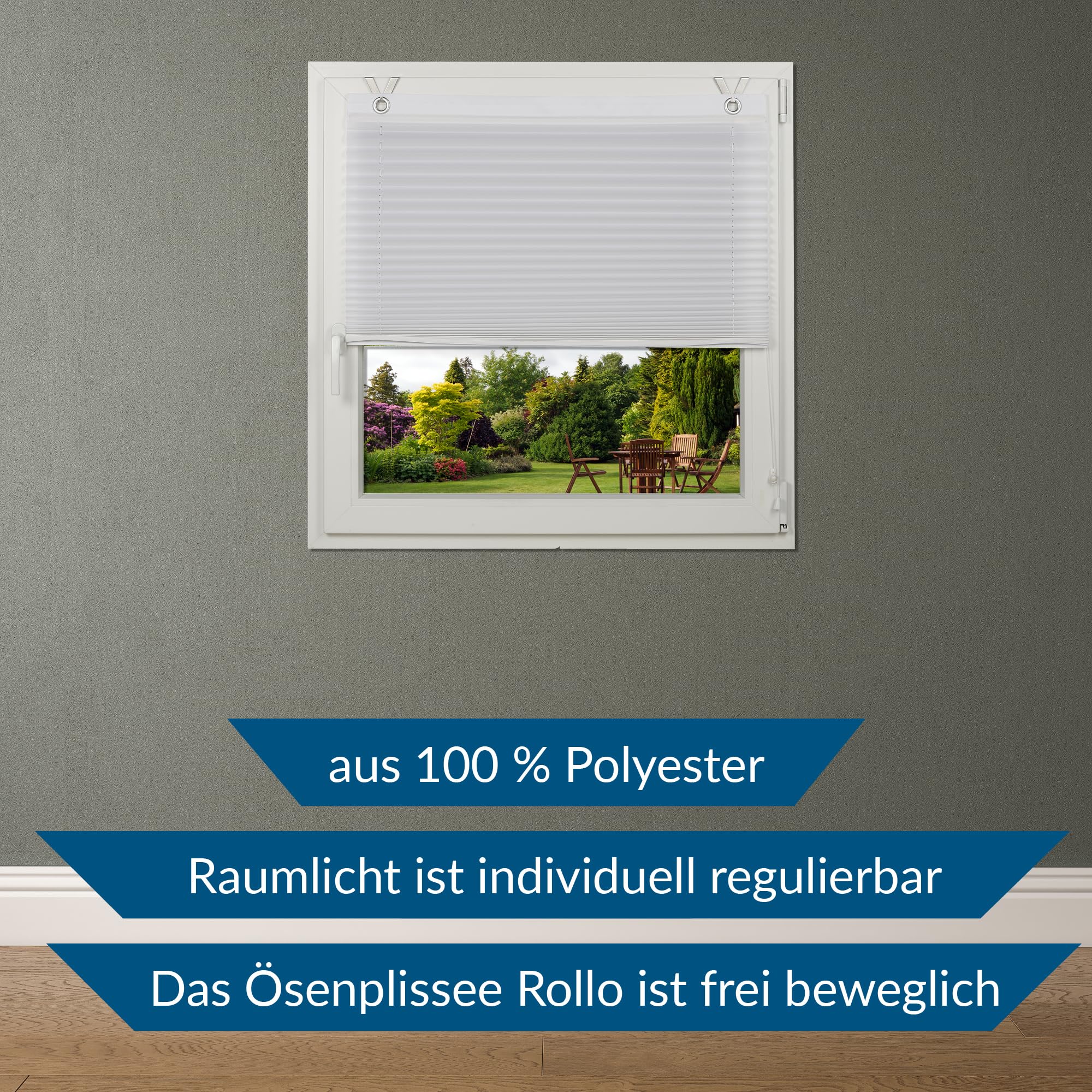 TEXMAXX® Raffrollo ohne Bohren 95 x 140 cm - Ösenrollo ohne Bohren - Faltrollo - Raffrollo Blickdicht - inkl. Zubehör