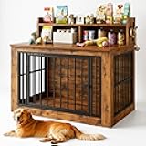 IRONCK Extra Large Dog Crate Furniture, 43.3 inches Wooden Dog Crate with Storage and 4 Hooks, Heavy Duty Pet Crate for Large Dog, Decorative Pet Cage for Indoor (30