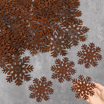 Vercraft 50 Pcs Rusty Snowflakes Metal Christmas Ornaments, Classic