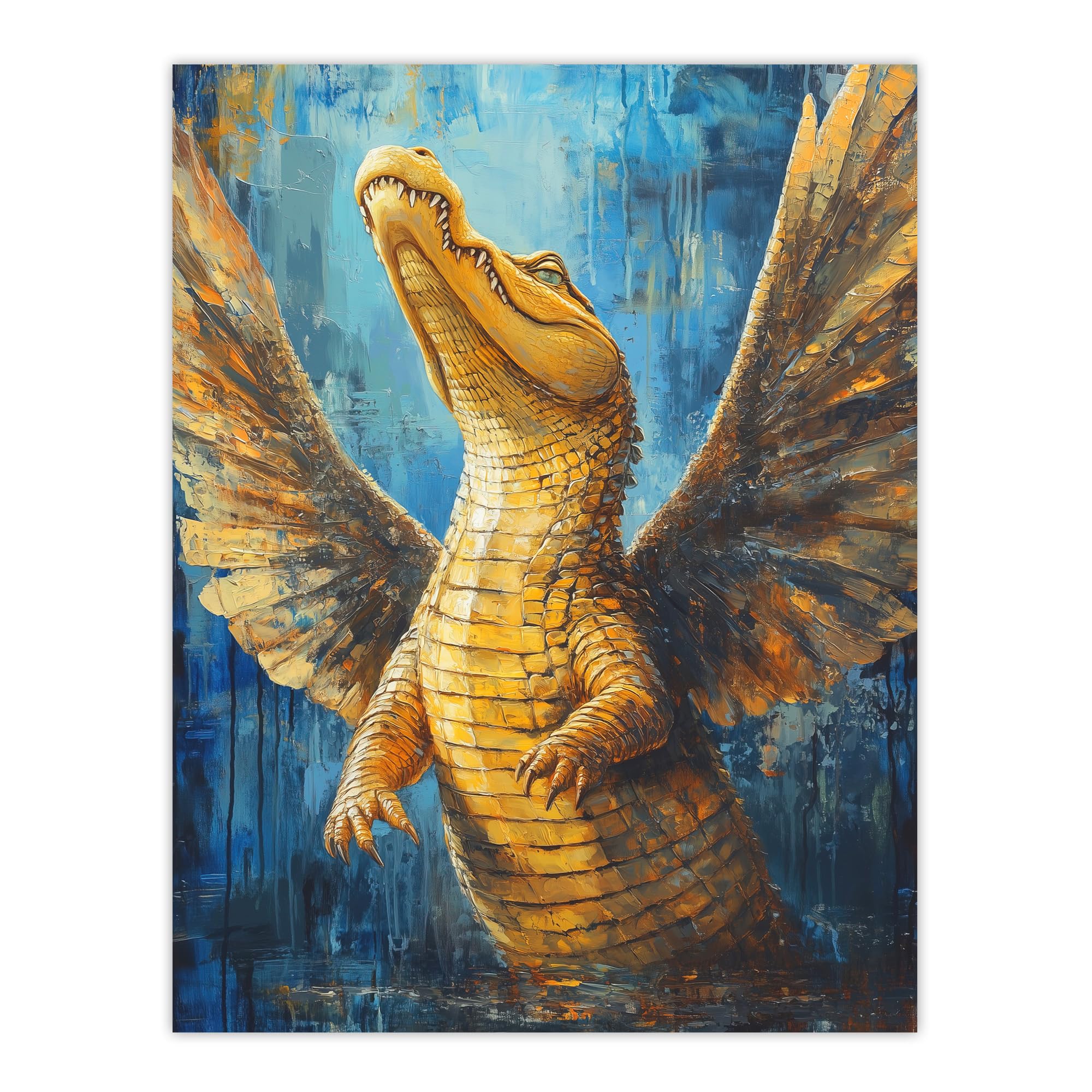 Yellow Crocodile With Angel Wings Oil Painting Wall Art Poster Print