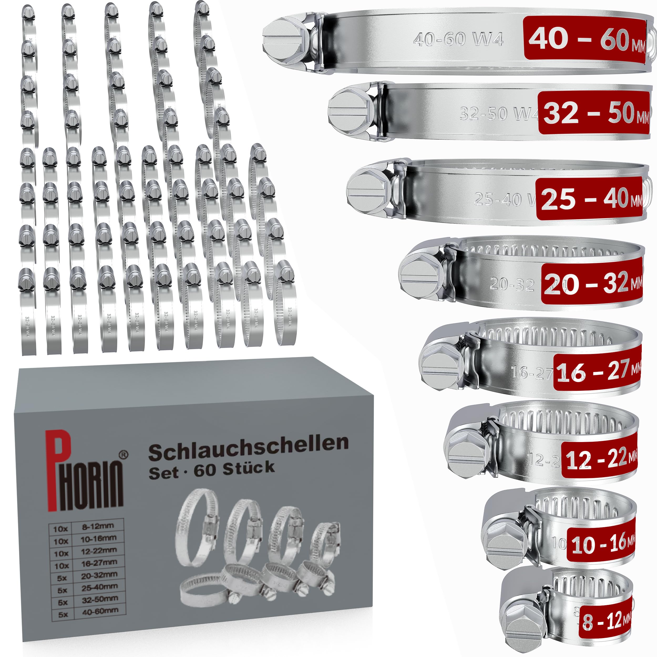 Fascette Stringitubo Acciaio Inox 304 - Set 60 Pezzi, Da 8 A 60mm, Per Auto E Casa - Foto 7