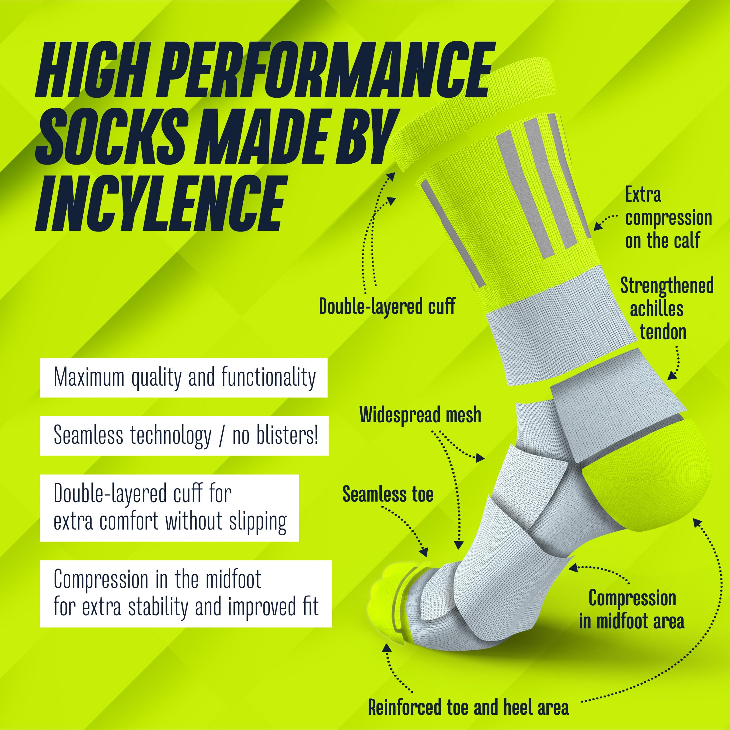 INCYLENCE Chaussettes de course High-Viz avec réflecteurs – Fonctionnelles et respirantes pour une visibilité maximale, 1 paire