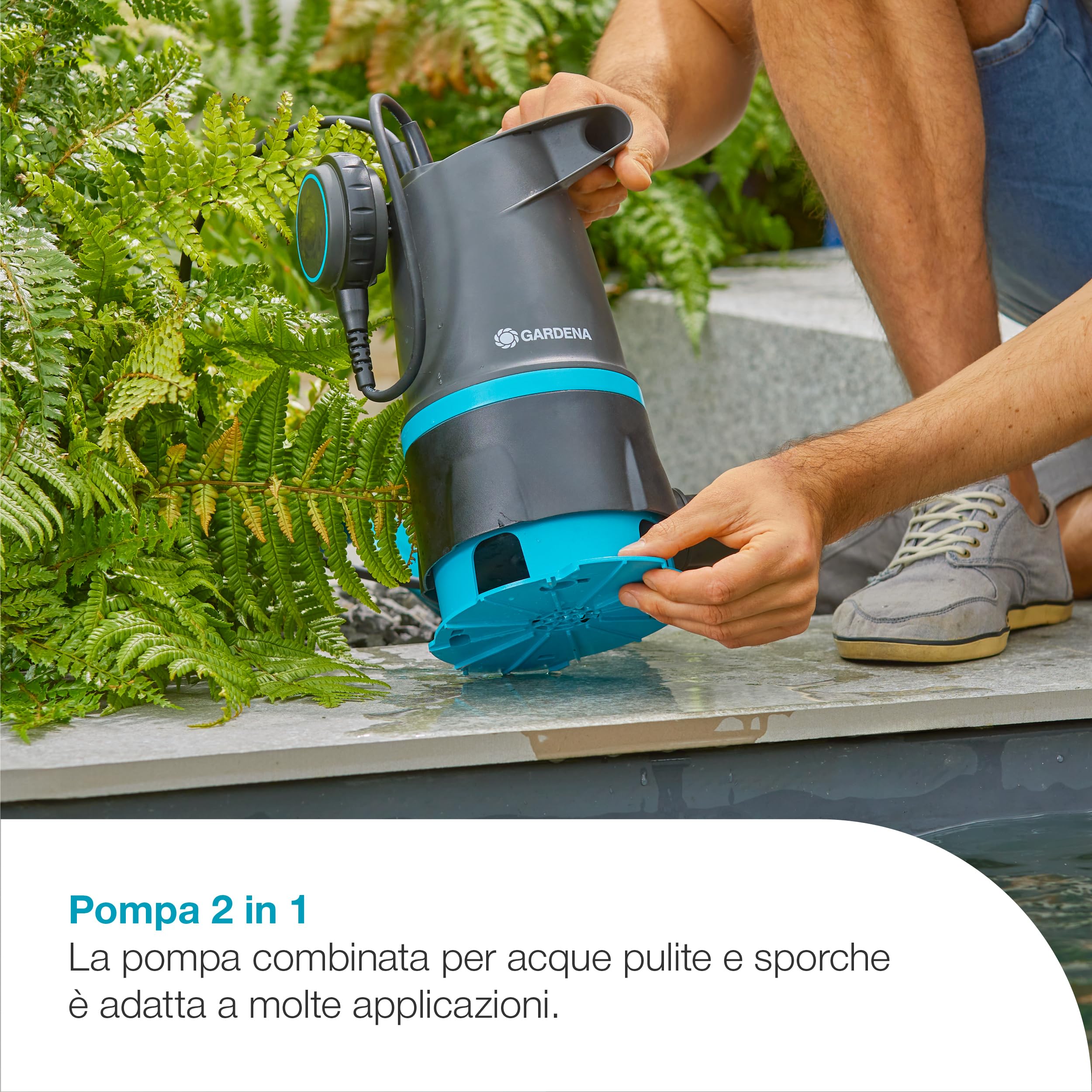 Gardena Set Pompa Immersione 20000 Basic Pompe: Set di protezione contro gli allagamenti, Portata elevata, Pompa combinata per acque chiare e sporche, Attivazione automatica (9019-47 9019-28)