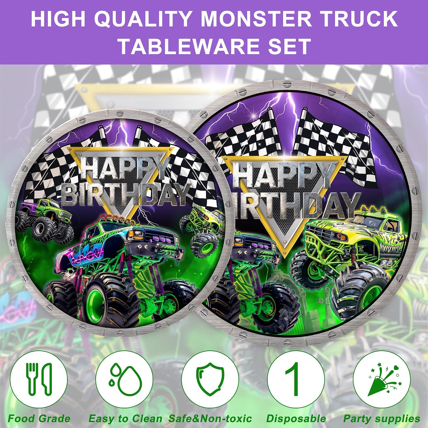 120PCS Monster Truck Party Supplies for Child Boys Kids Birthday Gravedigger Jam Theme Bday Party Decorations Truck Car Monster Jan Tableware Set Pregnancy Plates Napkins Cups Set for 20 Guests