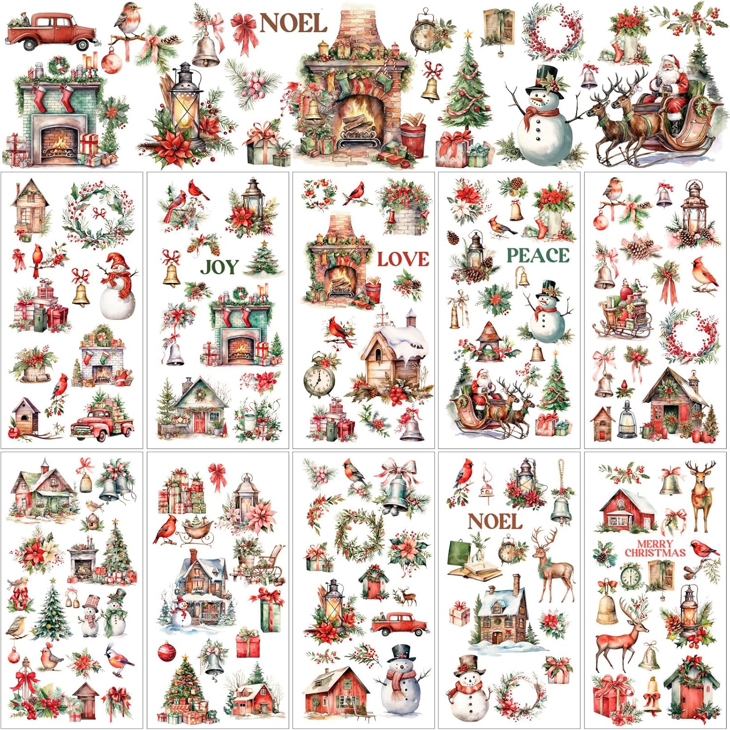 Lincia 10 Sheets Christmas Rub on Transfers for Crafts and