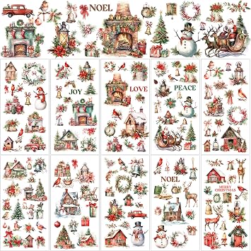 Lincia 10 Sheets Christmas Rub on Transfers for Crafts, Cute Holiday