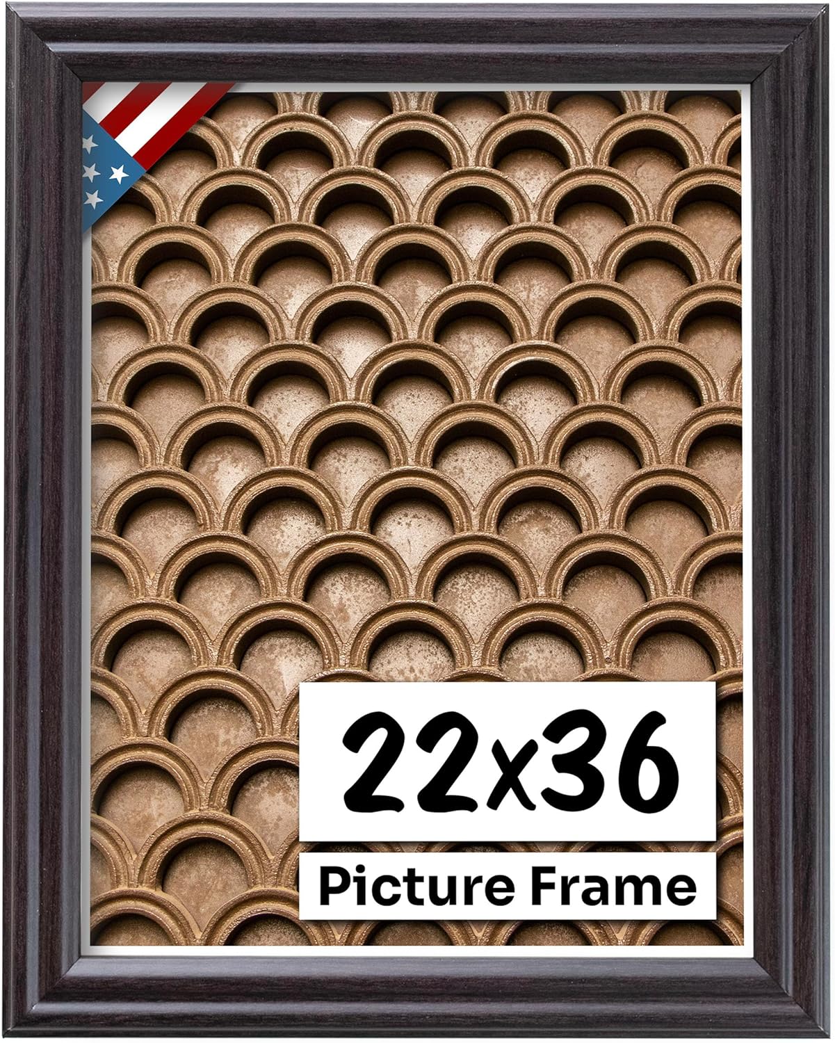 Coffee Brown 22x36 Picture Frame .75" Inch Wide - Dark Brown Wall Decor Handmade Solid Wood Frames with Preinstalled Hangers and UV Blocking Plexiglass 36x22 Frame