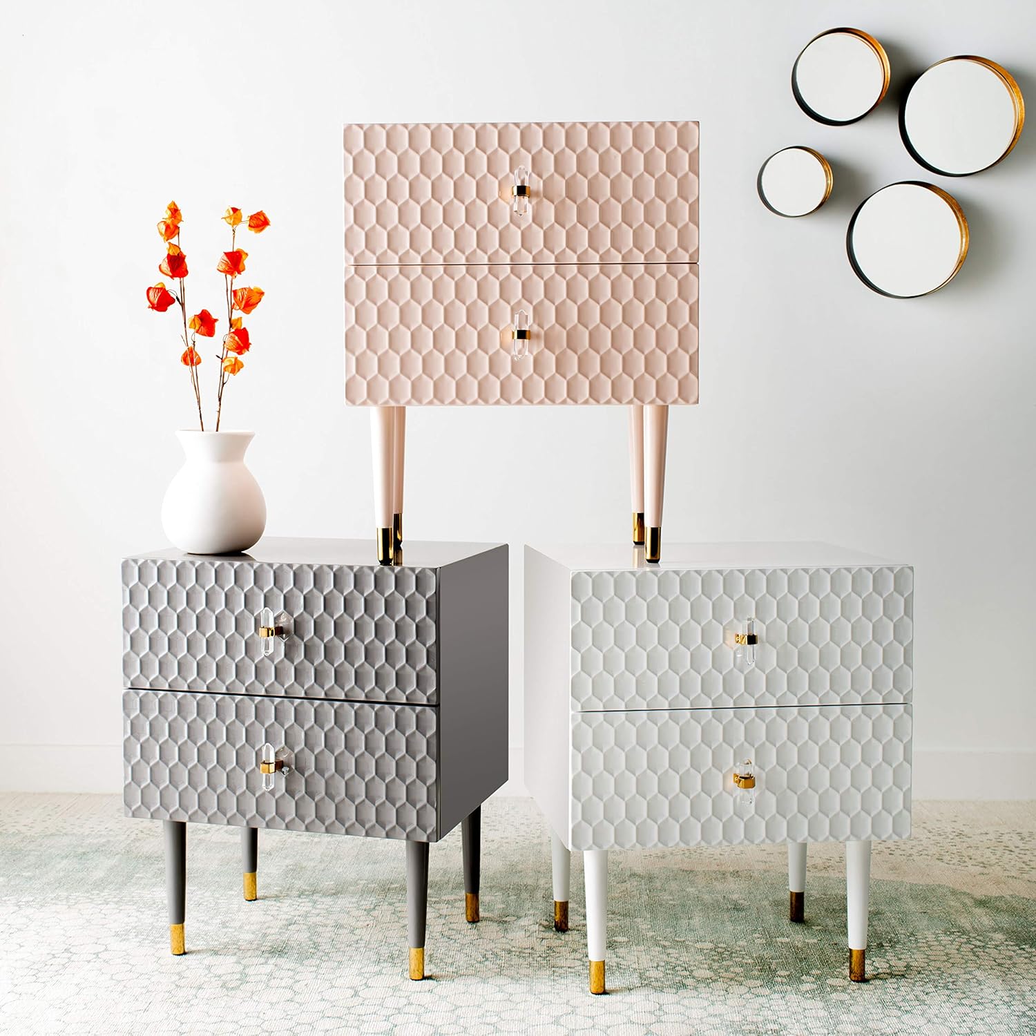 Safavieh Couture Home Neptune Glam White and Gold 2-drawer Side Table