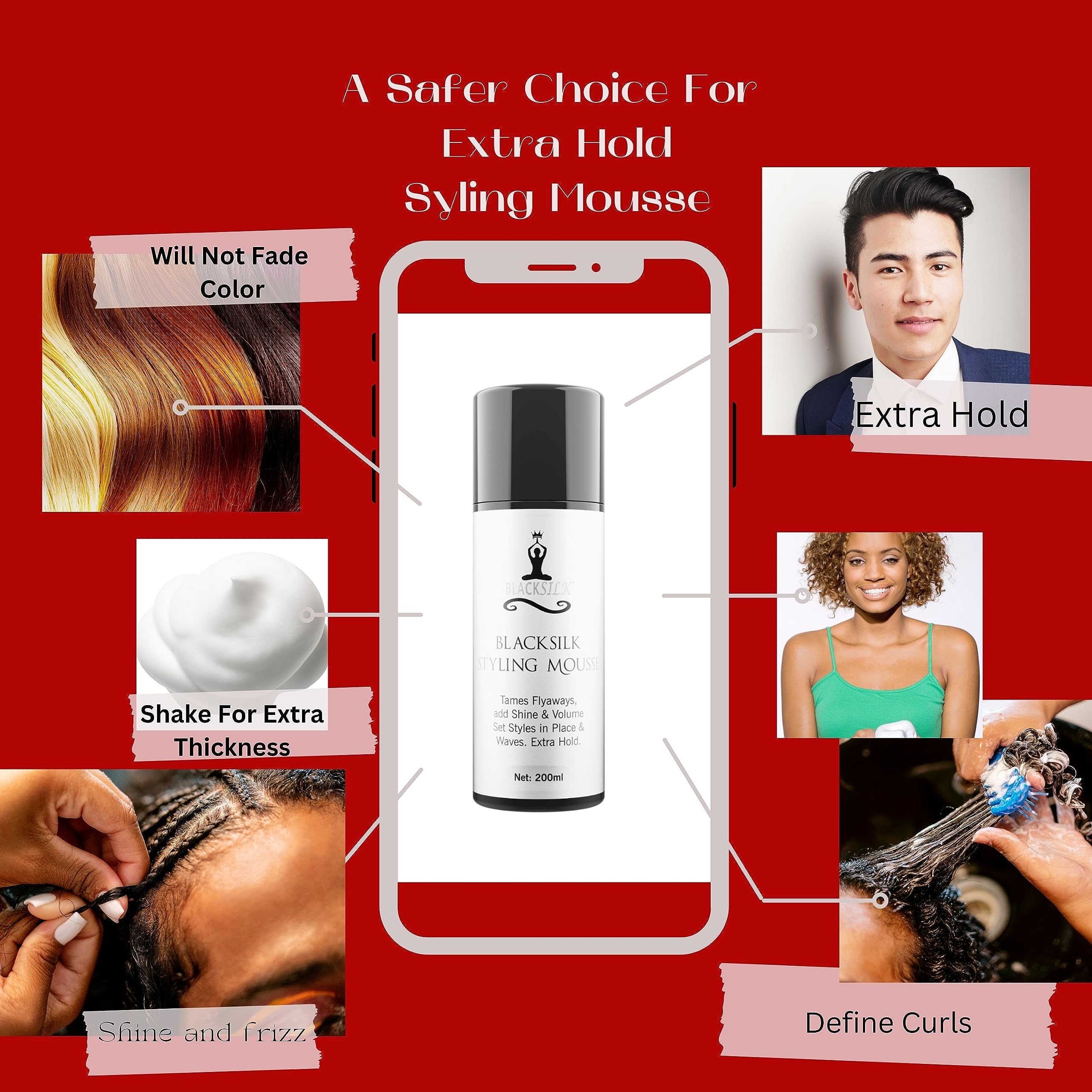 BLACKSILK Styling Mousse for Frizz Control and Braids 200ml