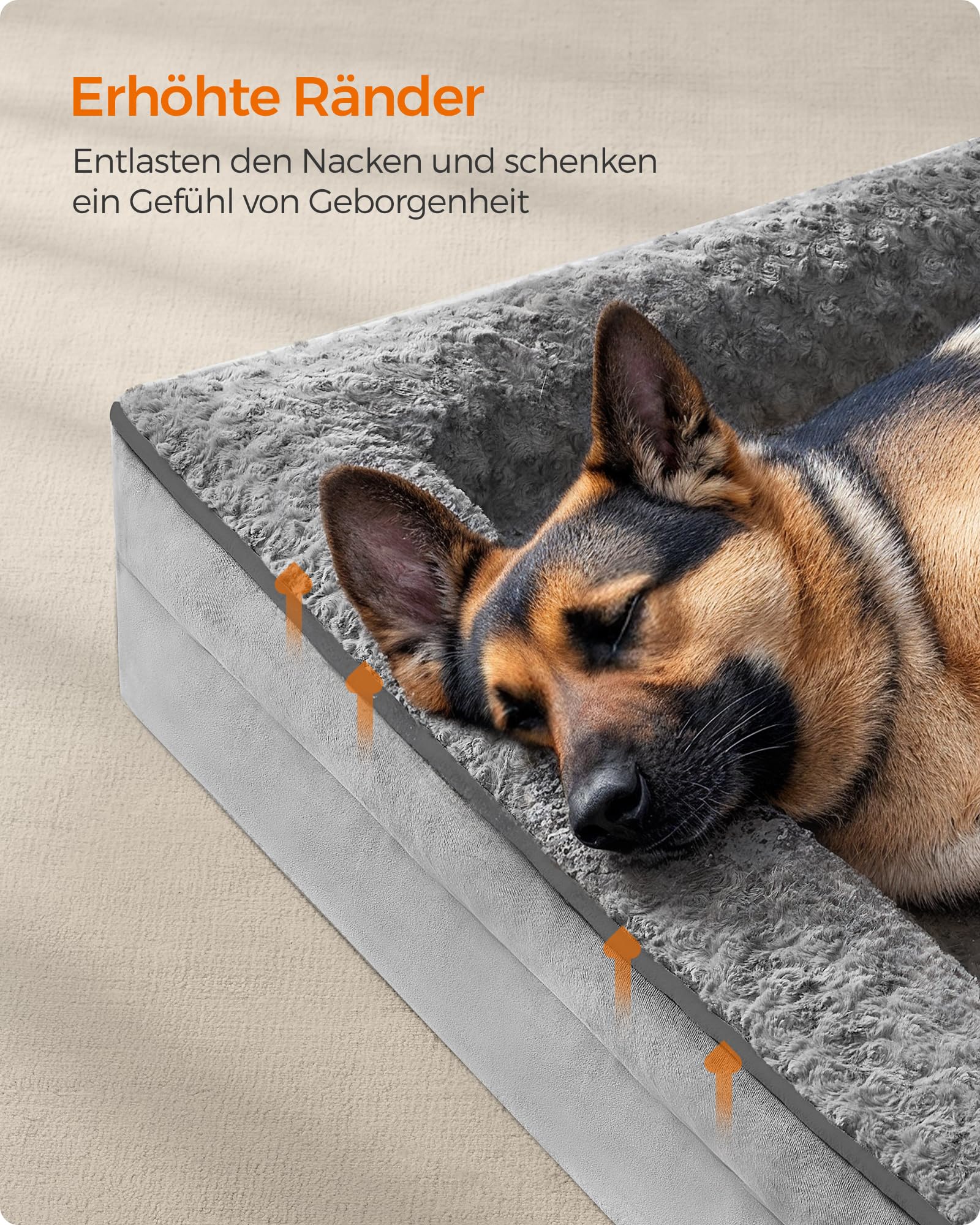 Feandrea Orthopädisches Hundebett für große Hunde, wasserdichtes Hundesofa mit abnehmbarem Plüsch-Bezug, 122 x 85 x 16 cm, Taubengrau PGW254G01