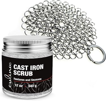 Culina Cast Iron Cleaning & Restoring Scrub & Stainless Steel Scrub | Removes Rust Without Scratching & Care Before Cleaning, Washing & Seasoning | 100% Natural | for Cast Iron Skillets, Pans &