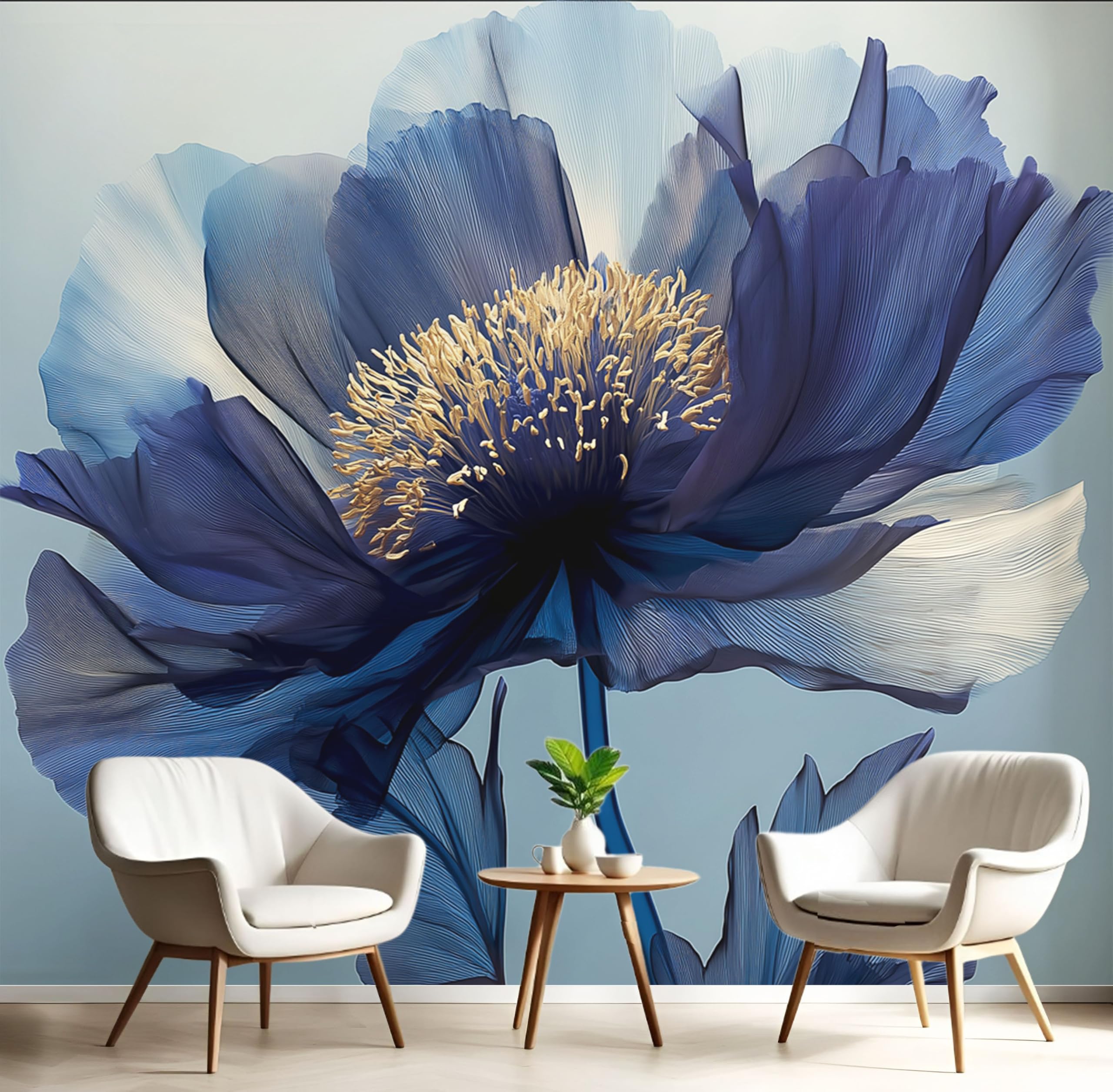 Papier peint panoramique pivoine effet feuille d'or 3D luxe
