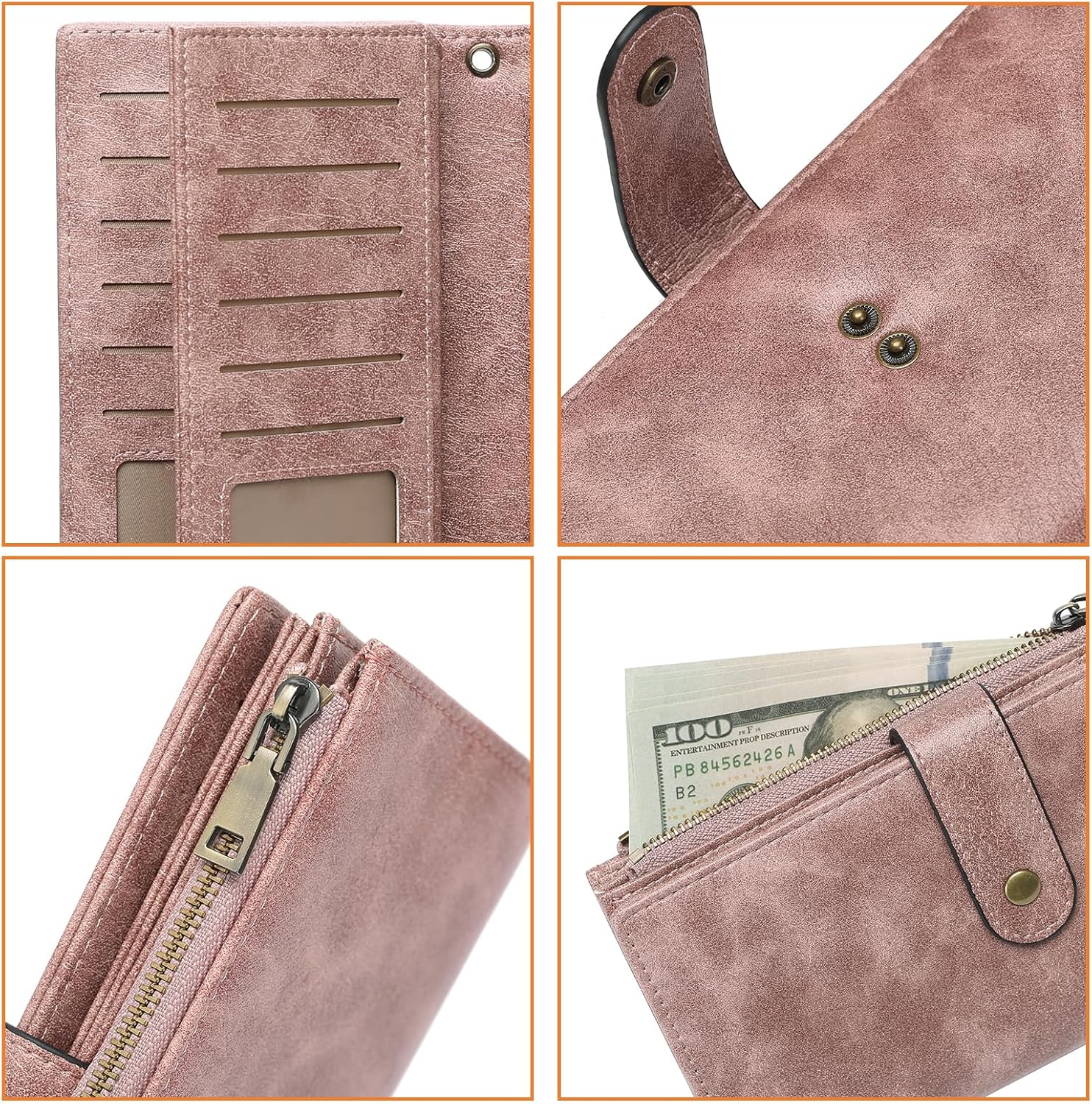 GOIACII Wallets for Women Large Capacity Credit Card Holder RFID Blocking Wristlet Long Purse with Zipper Pocket - Image 5