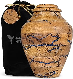 Lightning & Resin Urns for Human Ashes Adult Male Female & Child, Urns for Women Human Ashes, Cremation Urn Human Ashes, Burial Urns for Cremated Remains (Blue Resin, Medium)