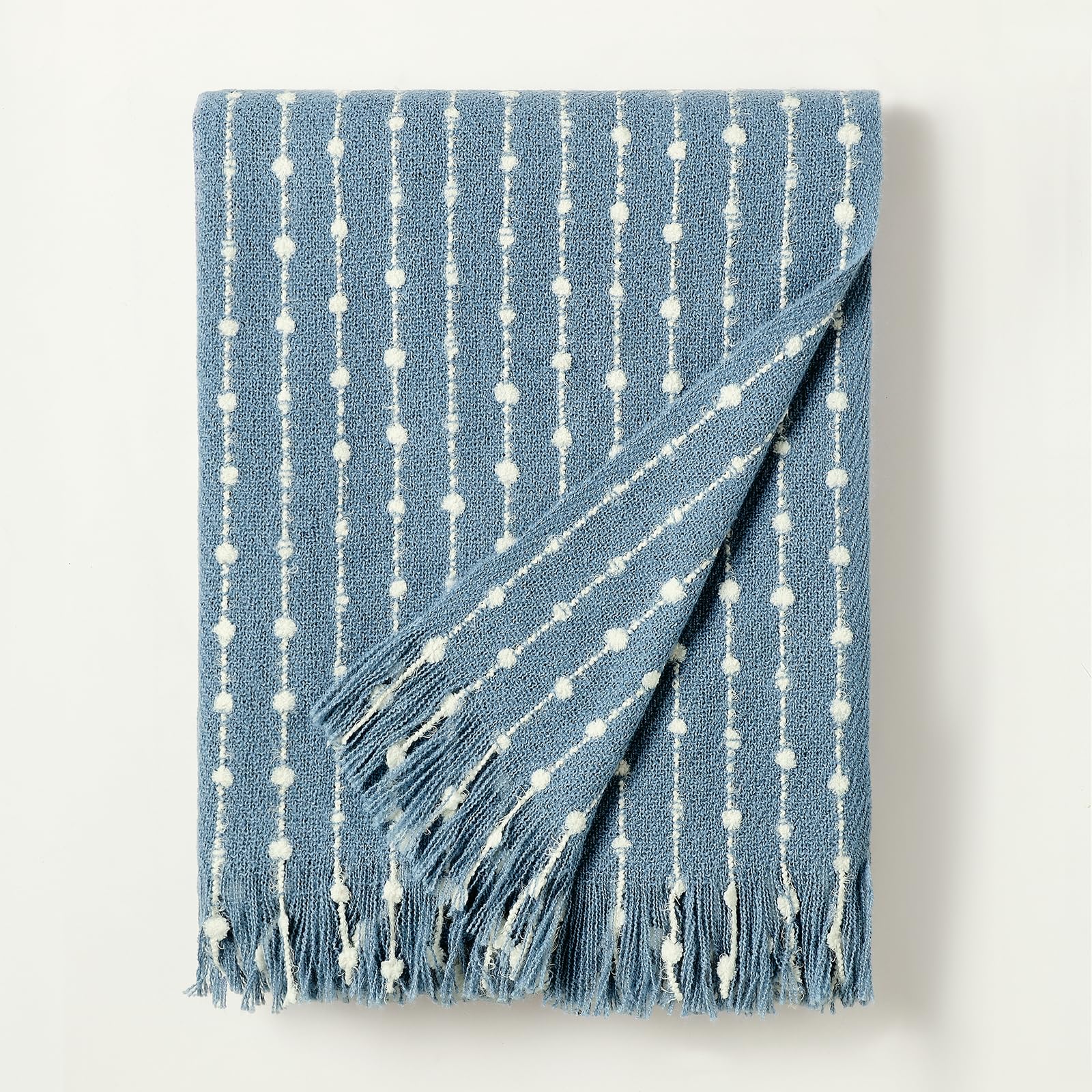 BOURINA Brushed Dot Knit Fringe Throw Blanket Blue 127x152cm — image 1
