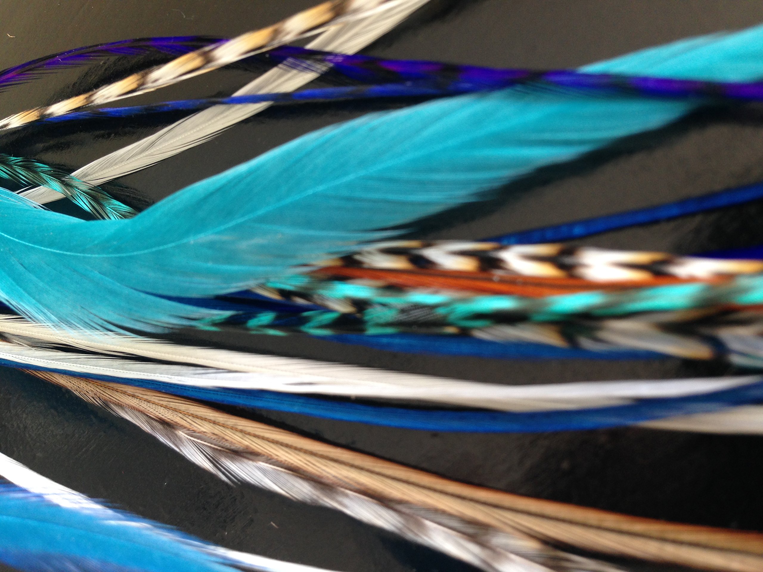 21 pcs Feather Hair Extensions Kit 100% Genuine Bohemian Rooster Feathers Grizzly and Solid 10 6-11