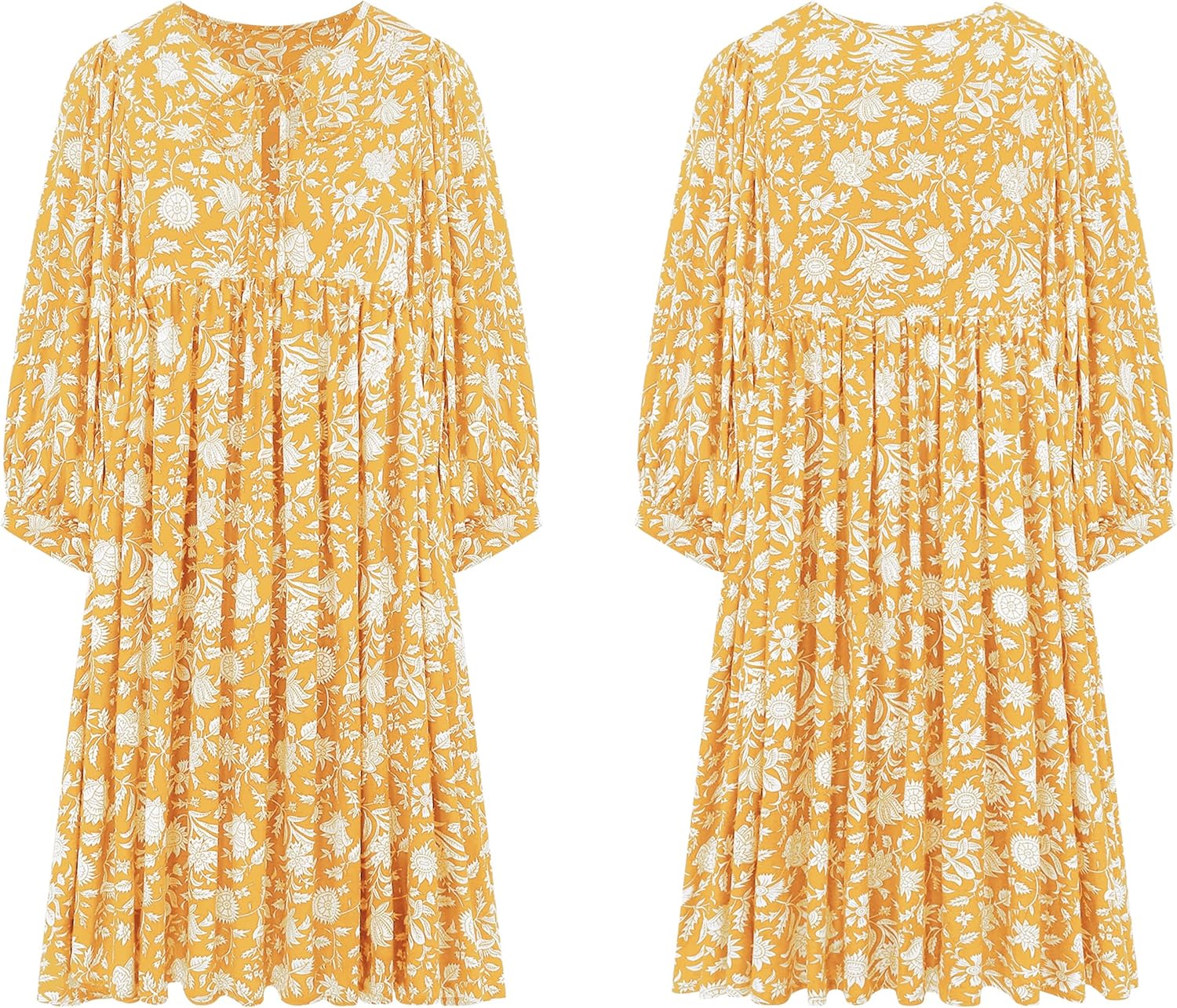 R.Vivimos Women's Summer V Neck Casual Dresses Lantern Sleeve Boho Floral Print Loose Flowy Mini Dress - Image 7