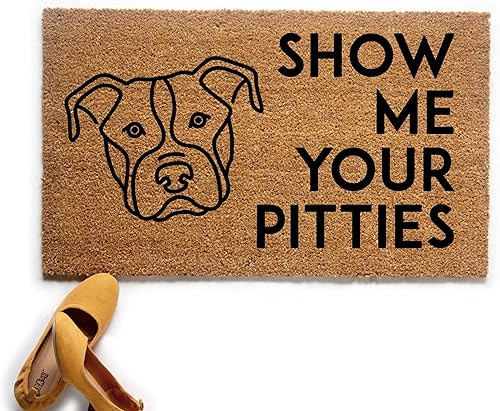 Tapete divertido con texto en inglés Show Me Your Pitties, tapete de bienvenida de Pit Bull, regalo para mamá de perro, regalo para amante de los