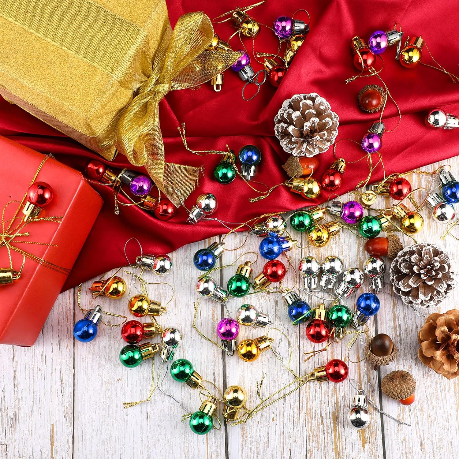 Boao 96 Pcs Christmas Mini Balls Ornaments Miniature Xmas Tree Ornaments Multicolour Shiny Small Hanging Decorations for Christmas Holiday Party Decor(1.57 Inch,Multicolor Balls)