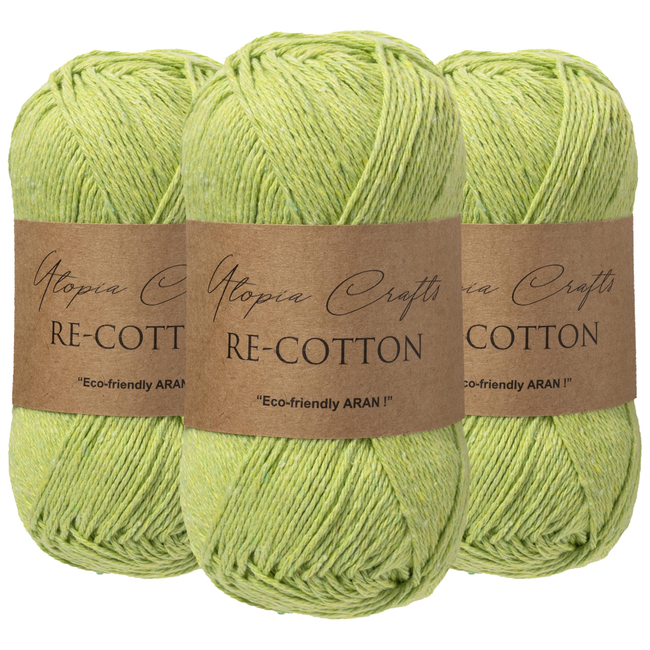 Utopia Crafts Re-Cotton Knitting Yarn 3X 100g (Pistachio Green) — image 1