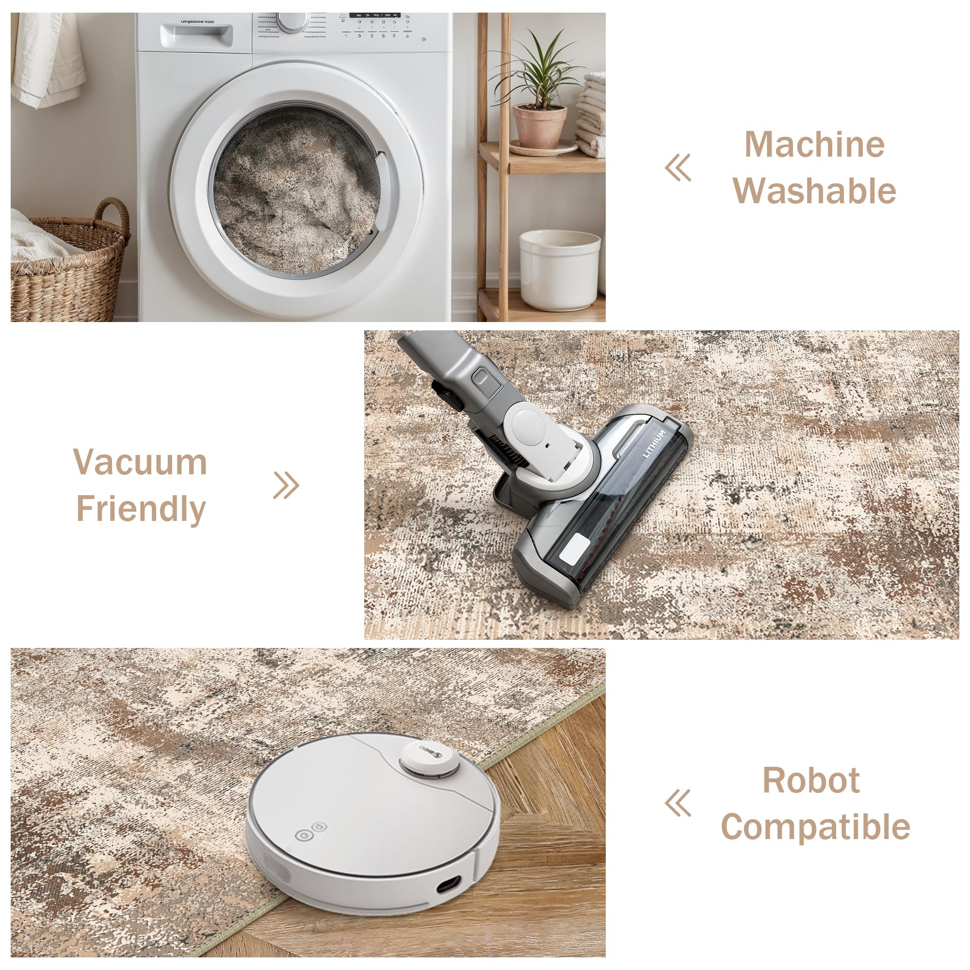 BEIMO Tappeto Salotto Pelo Corto, Moderno Tappeto Camera Da Letto, Tappeti Antiscivolo Lavabile, Tappeti Astratto per Cameretta, Soggiorno, Sala, Scendiletto, Tortora, 120x170cm