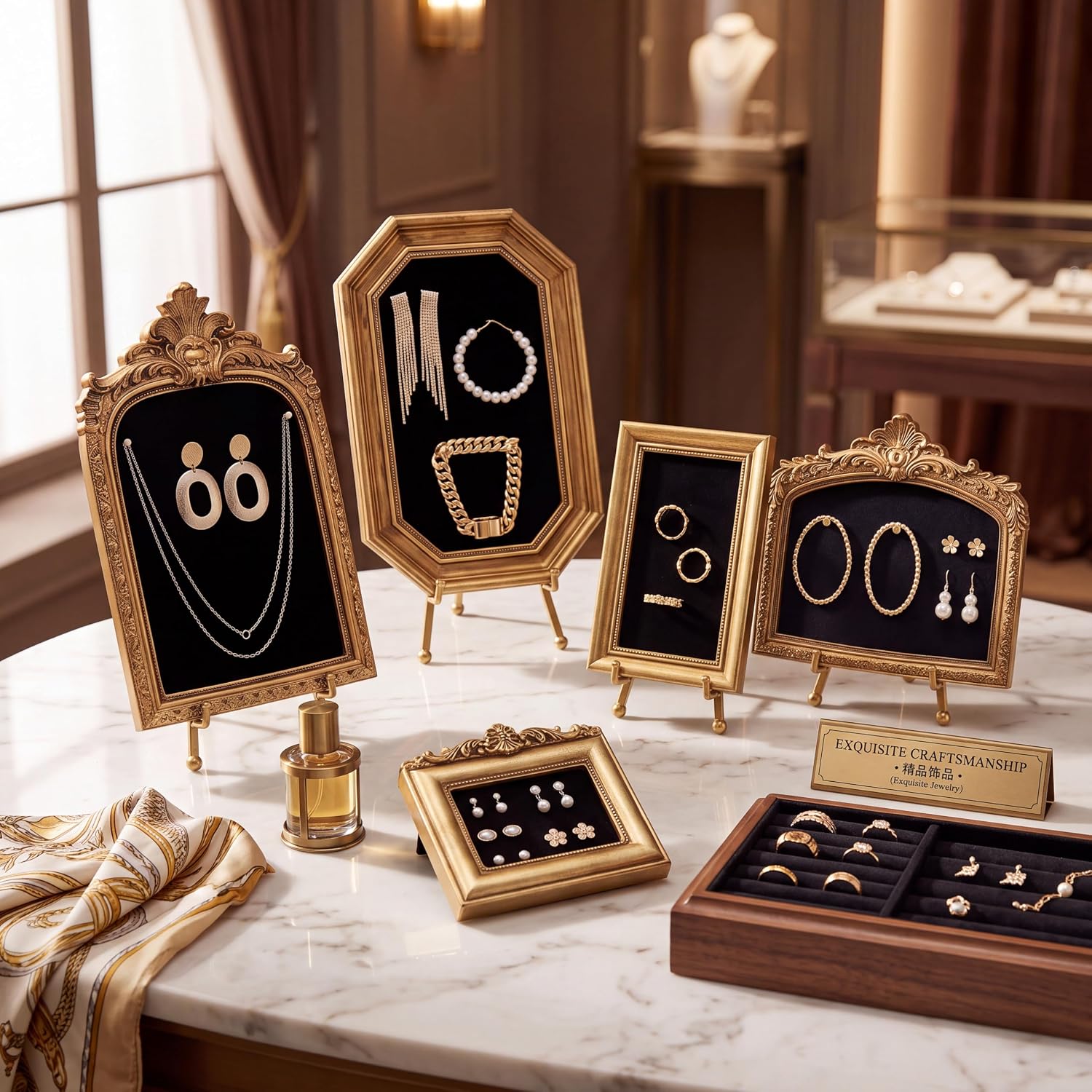 Novabright 4 Pcs Vintage Gold Jewelry Display Frame with Velvet Backing Set