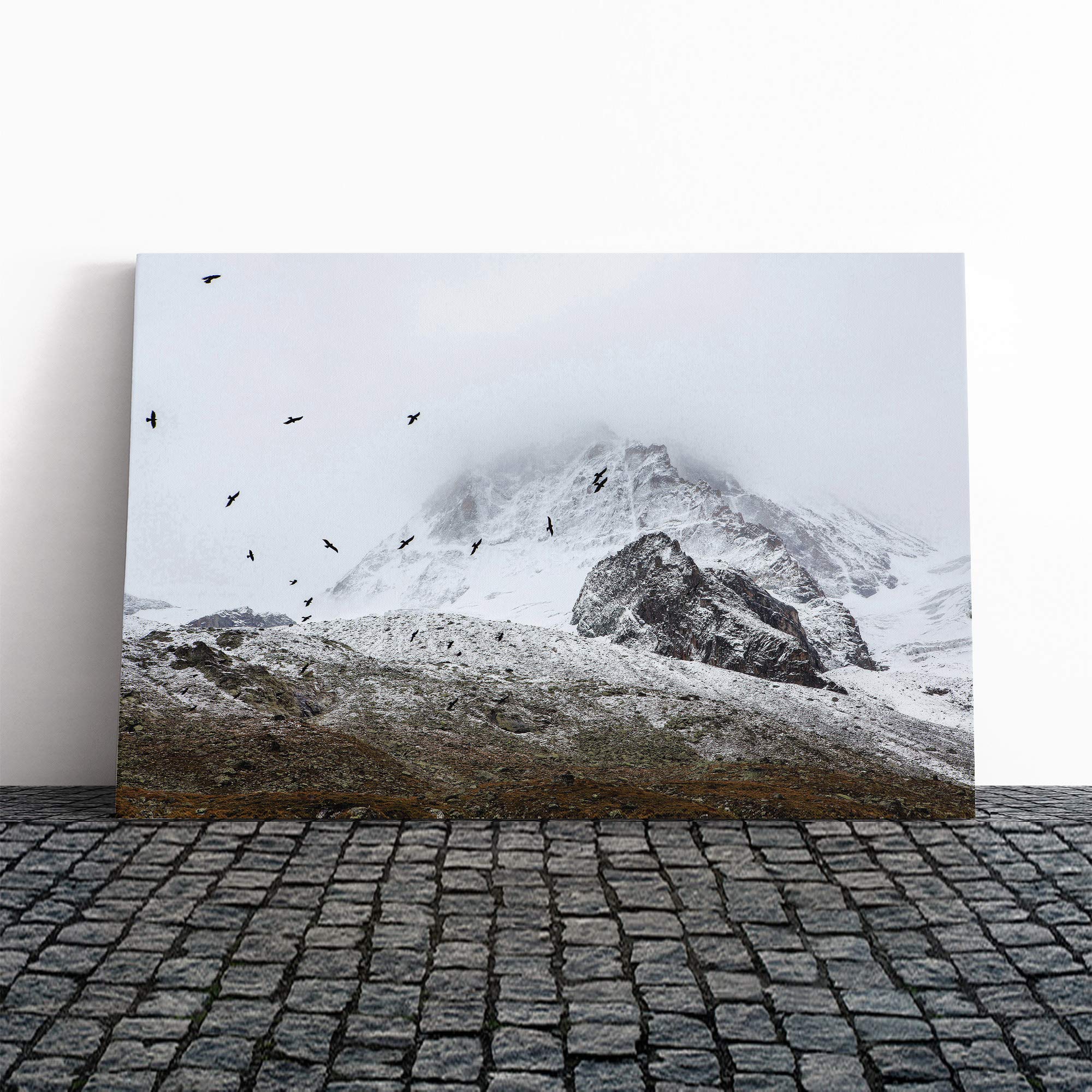 Birds in The Cold Fog Canvas Print | Gallery Wrapped 30mm Frame Wall Art | 24x16 inches | Ready to Hang | Modern Bird Picture | Living Room Bedroom Lounge Office