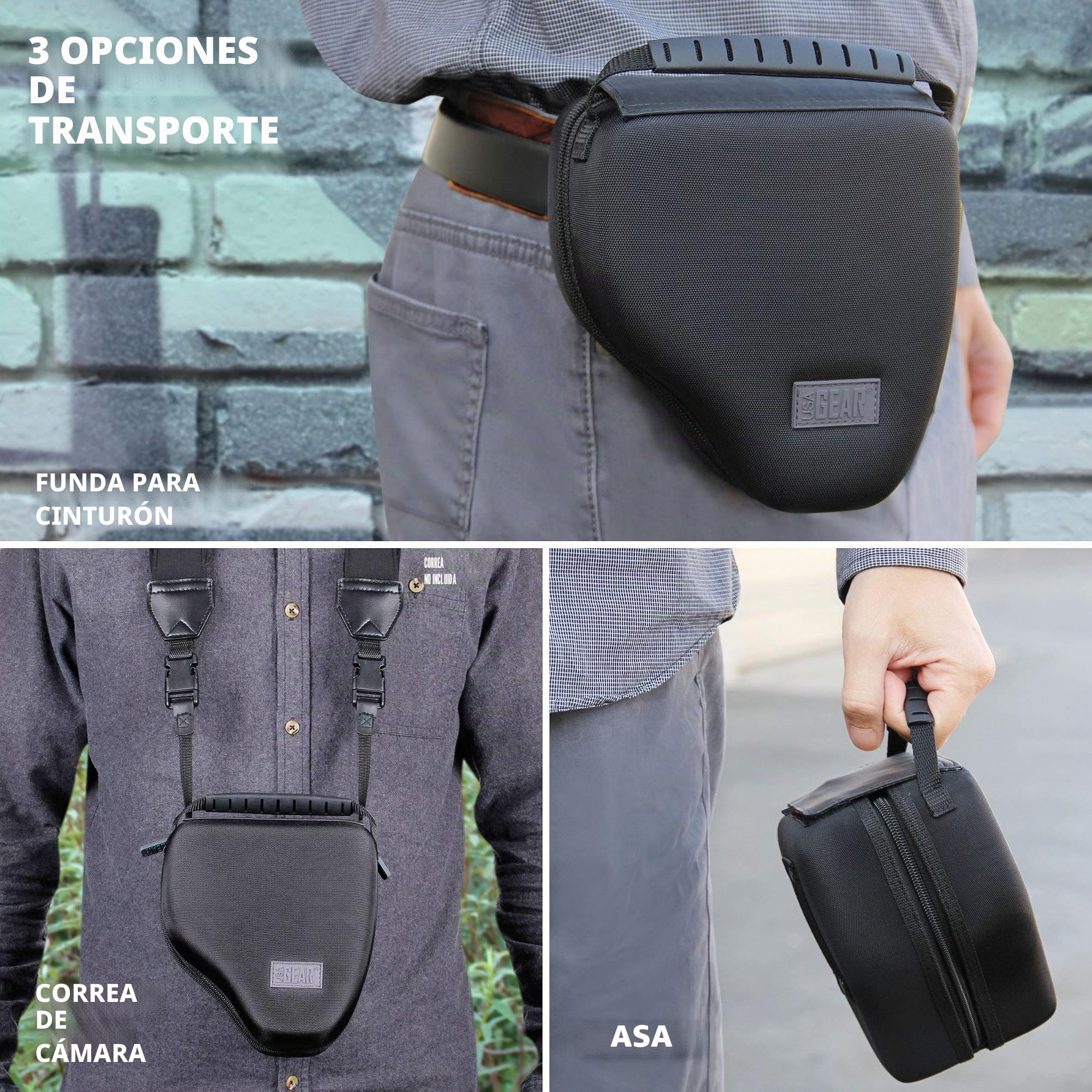 USA Gear Funda para cámara DSLR con protección de Carcasa rígida de EVA Moldeada, Apertura de Acceso rápido, Interior Acolchado y Mango Recubierto de Goma, Compatible con Nikon, Canon, y más (Negro)