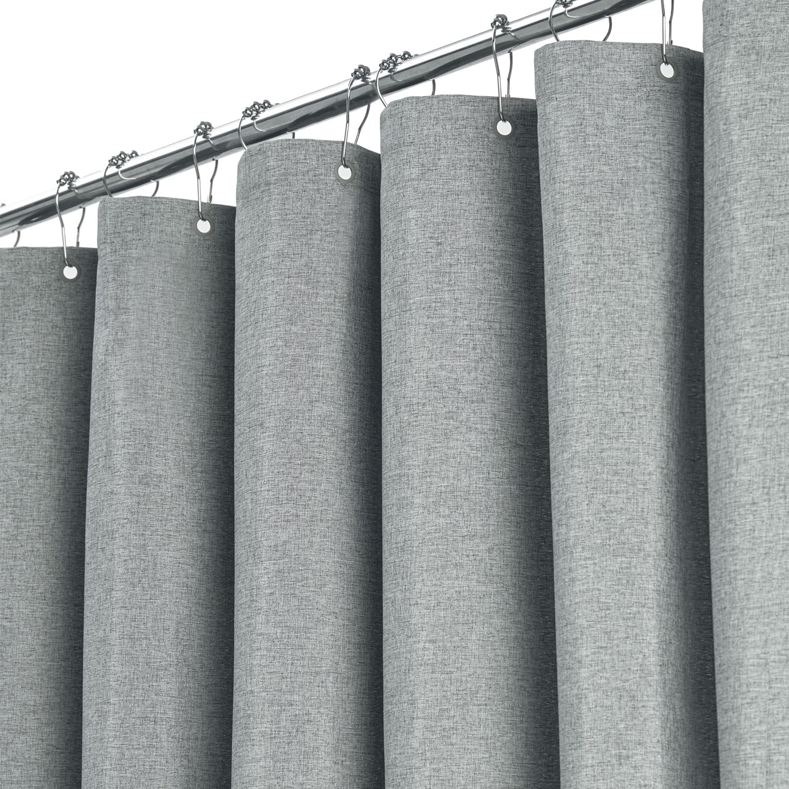 BTTN 72x80 Linen Textured Waterproof Fabric Shower Curtain Set, Grey/Gray