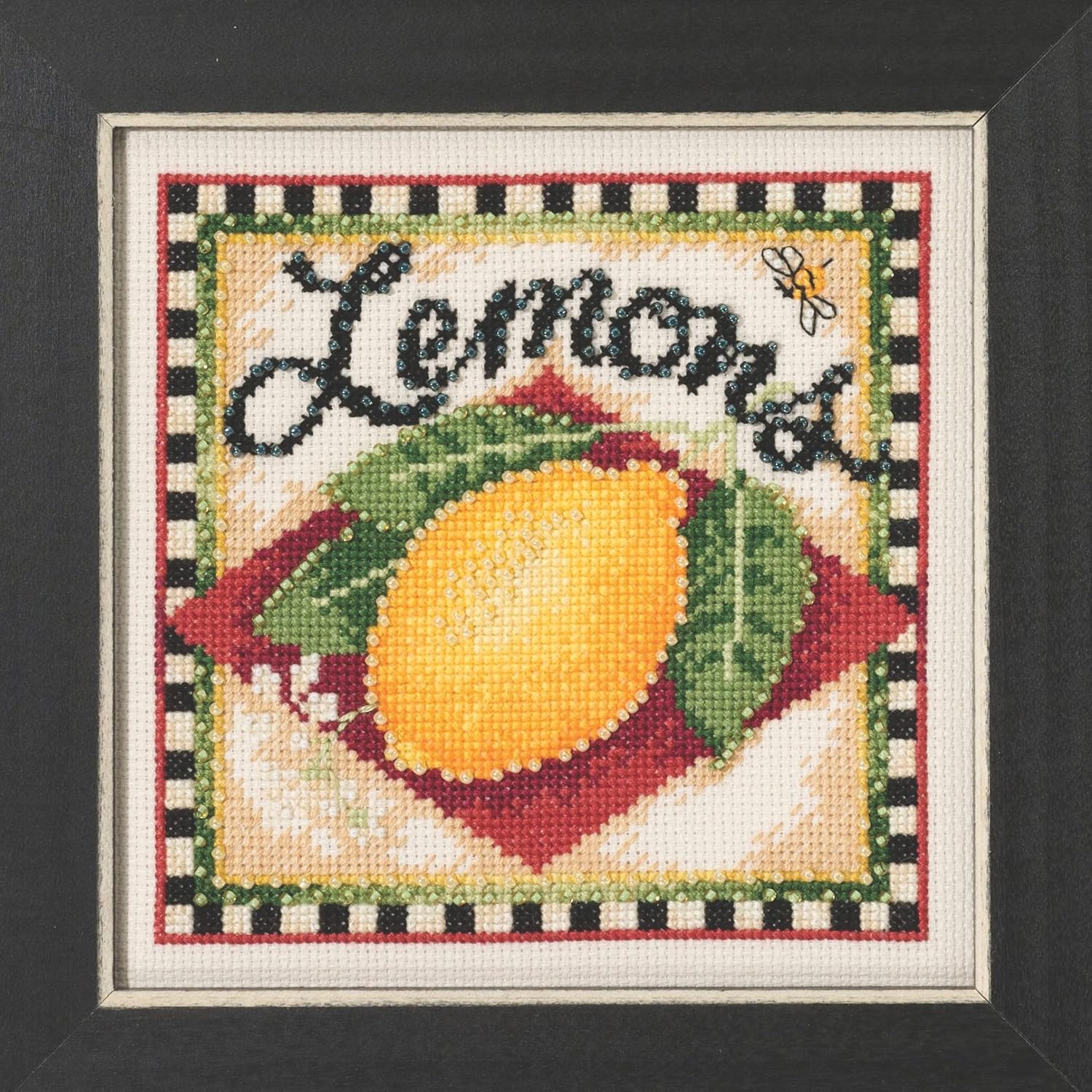 Lemons Beaded Counted Cross Stitch Kit Mill Hill 2023 Debbie Mumm Market Fresh Collection DM302312, 5 x 5 in, Multi