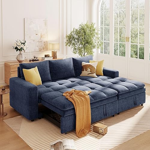 Eafurn 4 Seater Reversible Sectional Couch Bed with Storage Chaise Lounge, L Shaped Convertible Corner Sofa Sofabed with Detachable Backrest, Chenille Upholstered Sleeper Sofa&Couches for Living Room