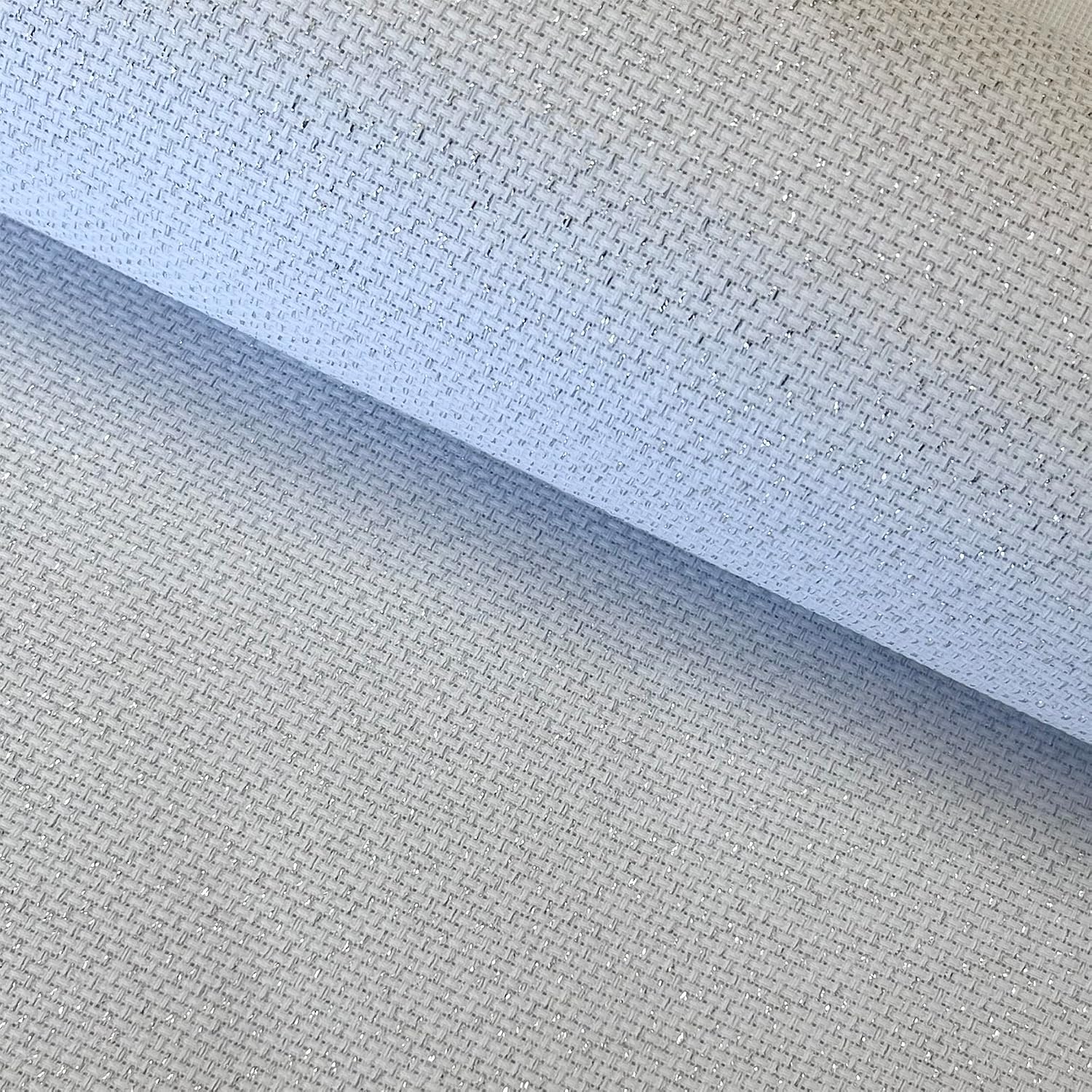 14 Count White Aida Cloth with Silver Metallic Thread Cross Stitch Fabric, 59" W x 35" L