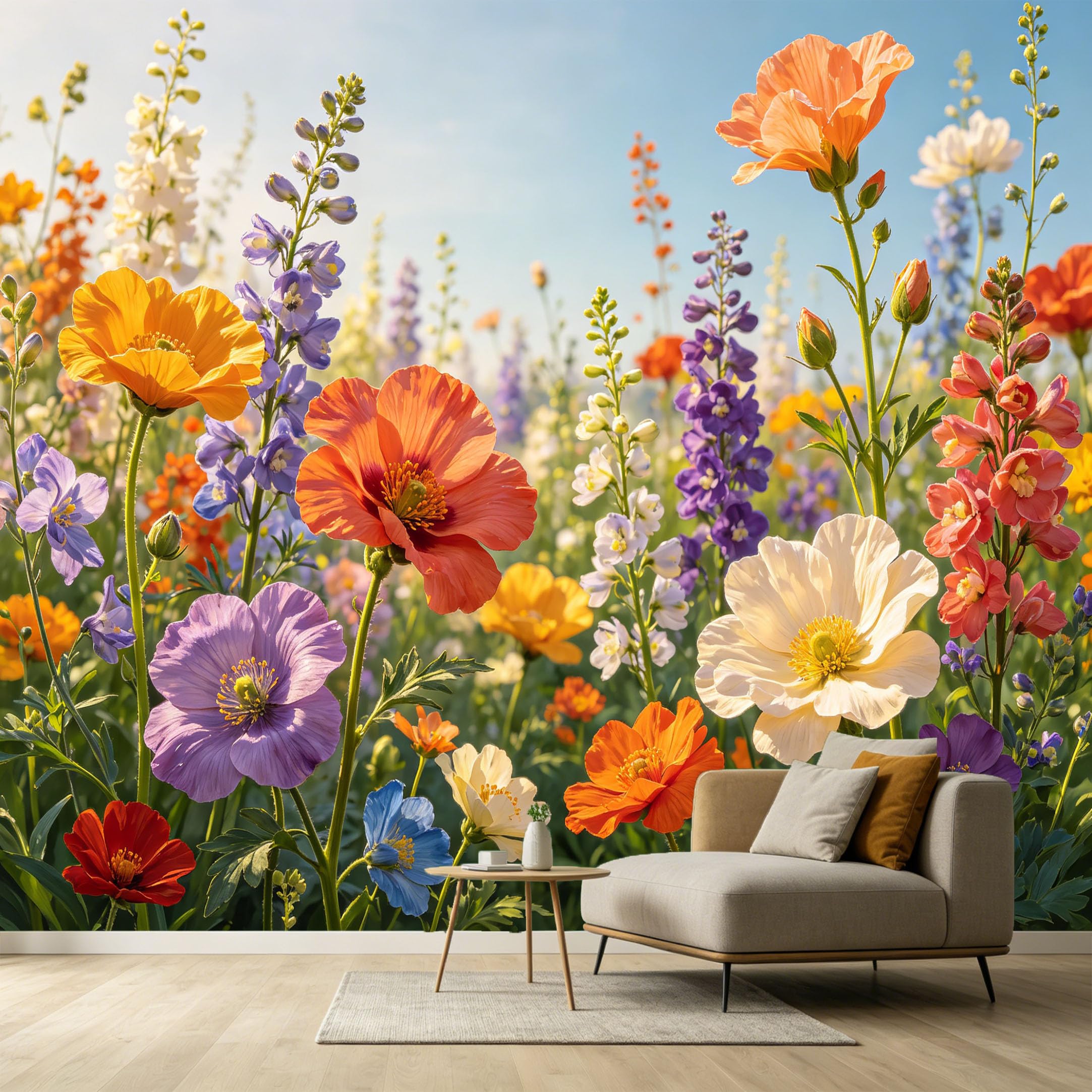 Custom Size Wall Murals Colorful Meadow Botanical Watercolor Wildflower Field SelfAdhesive Wall Fabric Removable Large Wallpaper for Photo Living Room