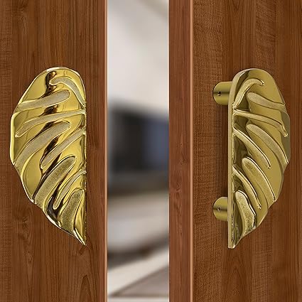 Plantex Heavy Duty Door Handle/Door & Home Decor/6-inches Leaf Shape Main Door Handle/Door Pull Push Handle Set (295-Golden Finish)