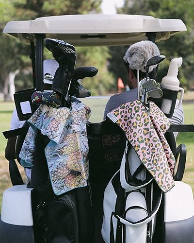 Miniatura 4 de LEUS Toalla Golf ECO  Paño de microfibra reciclada de secado rápido con ranura central para colgar sobre palos  Pineapple Paradise  39 x 14 pulgadas