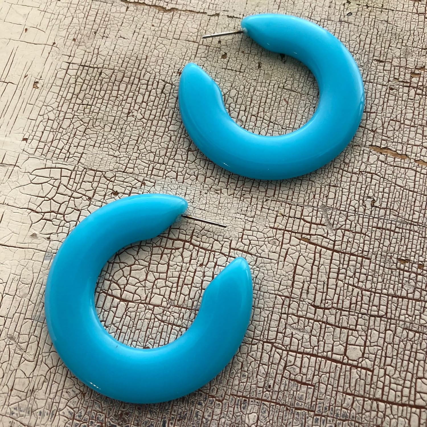 Aqua Opal Twiggy Hoop Earrings | Retro Mod Statement Hoops - TWG-BL-2