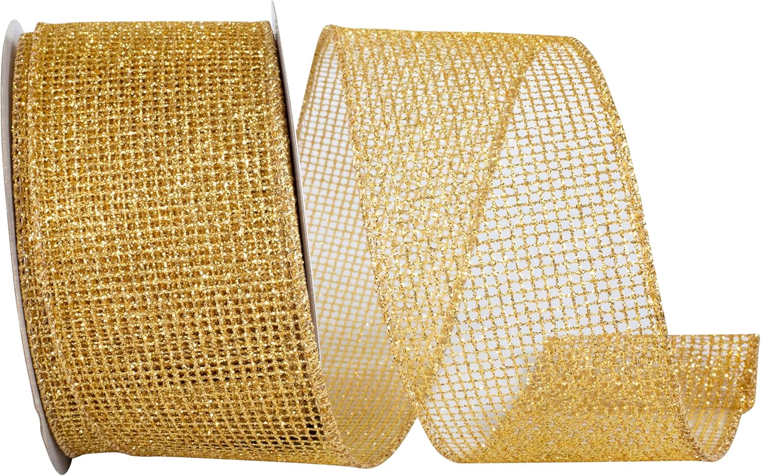 Reliant Ribbon Glitter Web Mesh Metallic Wired Edge Ribbon, 2-1/2 Inch X 20 Yards, Silver